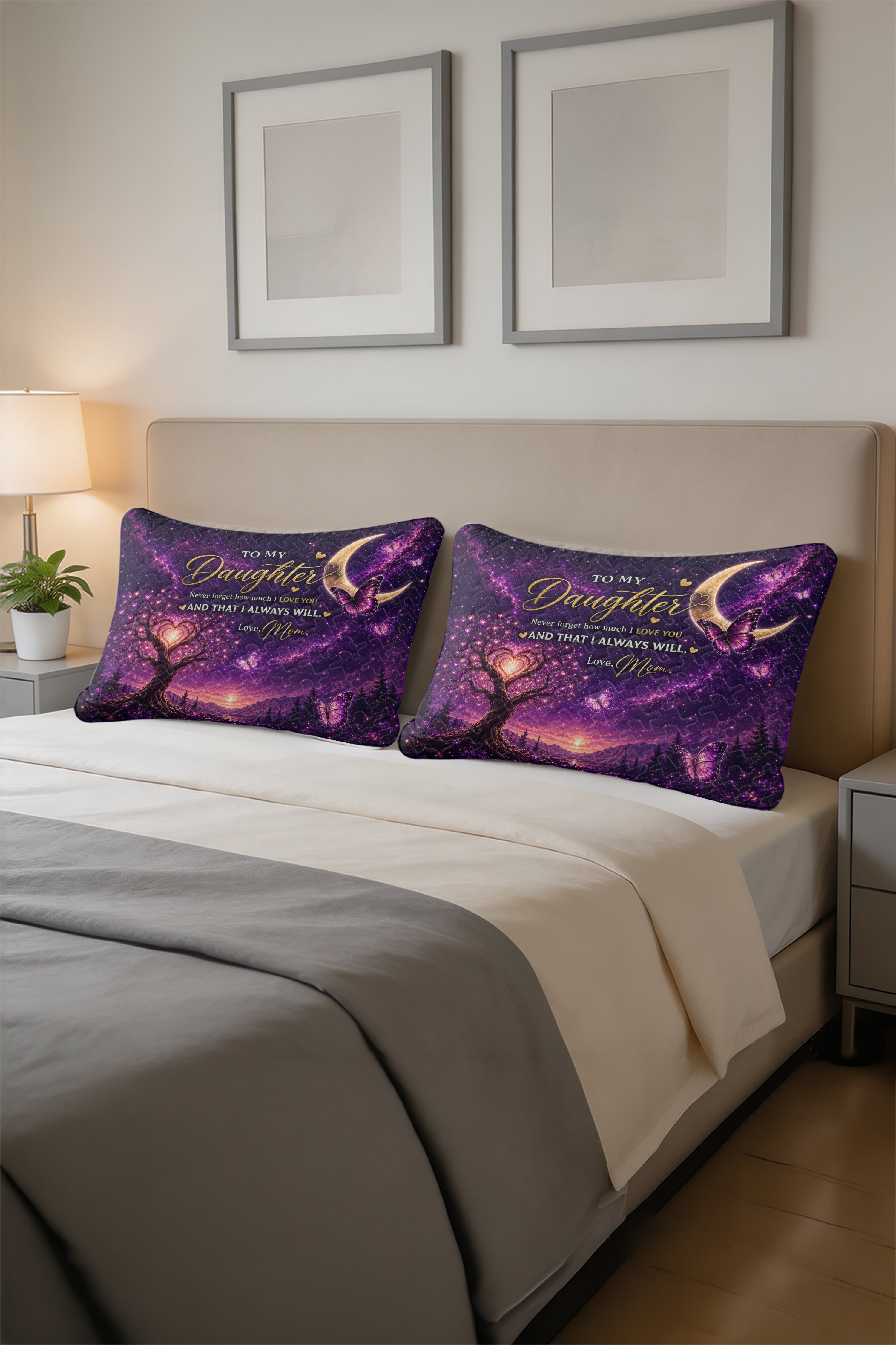 Daughter Love You Moon And Back Purple Galaxy Pillow