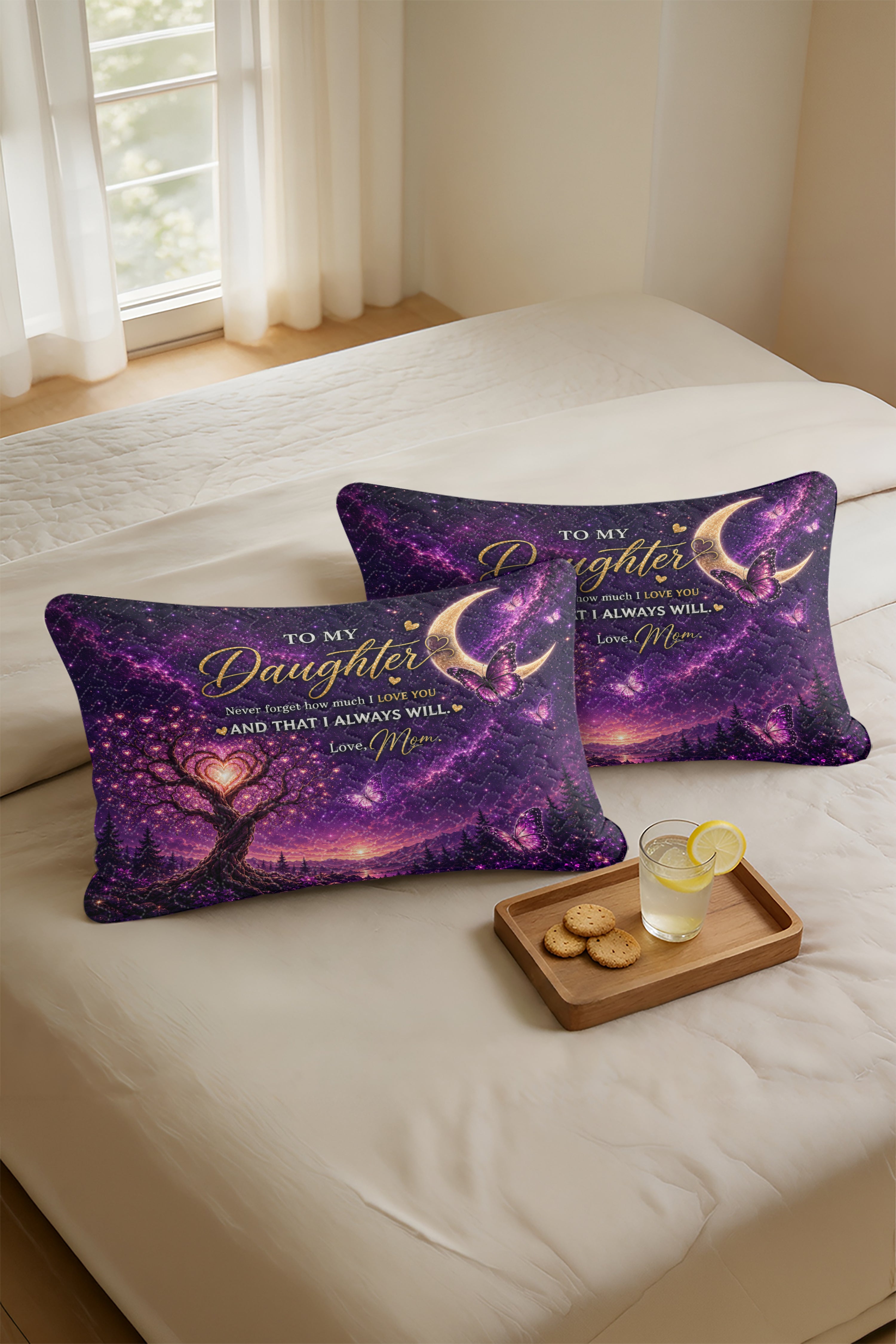 Daughter Love You Moon And Back Purple Galaxy Pillow