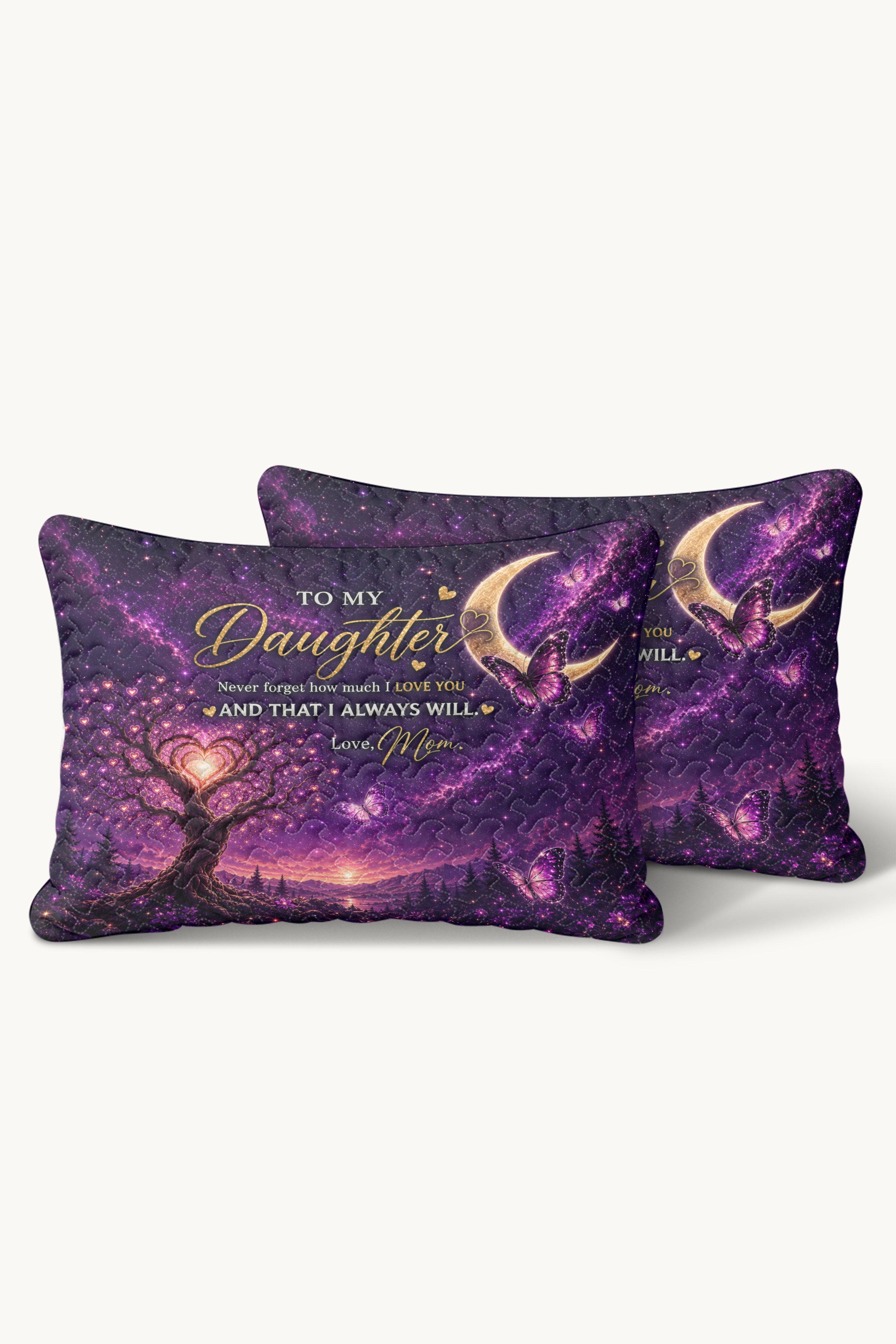 Daughter Love You Moon And Back Purple Galaxy Pillow
