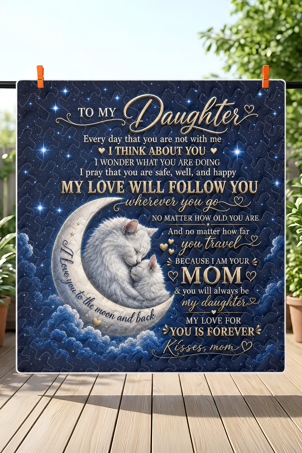 Daughter My Love Will Follow You Cat Moon Quilt Blanket
