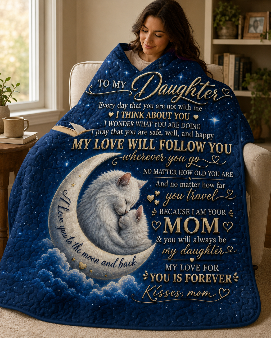 Daughter My Love Will Follow You Cat Moon Blanket