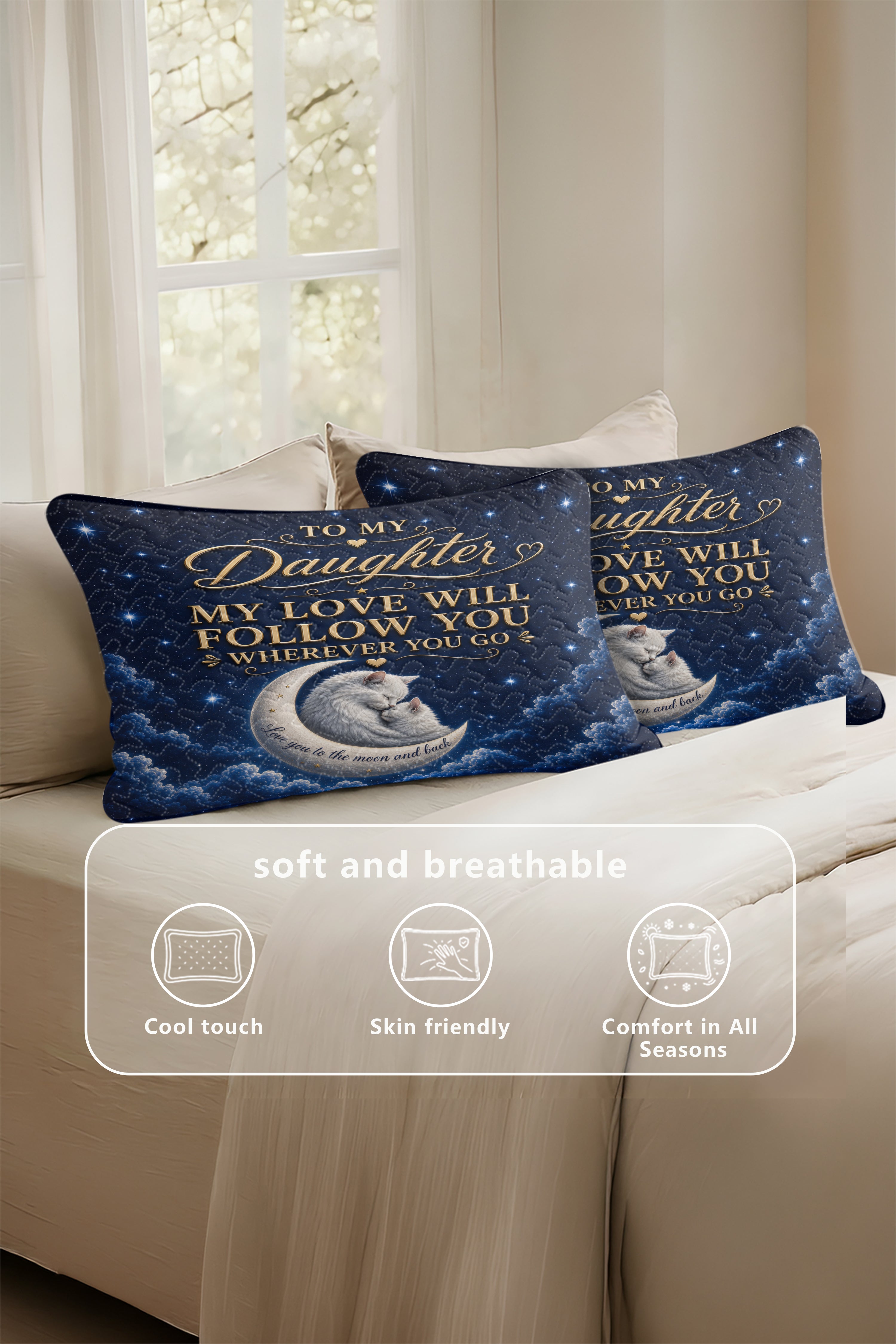 Daughter My Love Will Follow You Cat Moon Pillow