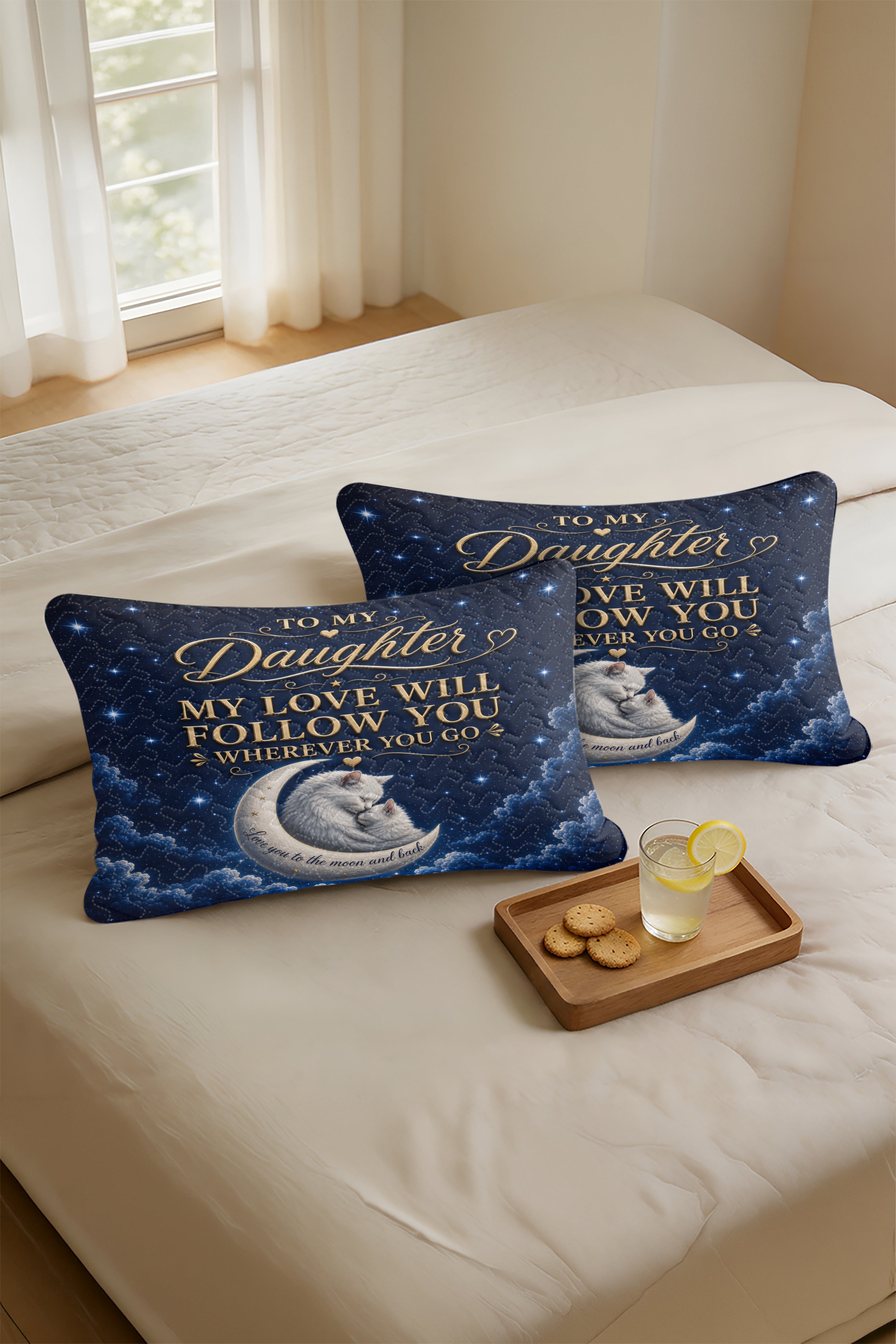 Daughter My Love Will Follow You Cat Moon Pillow