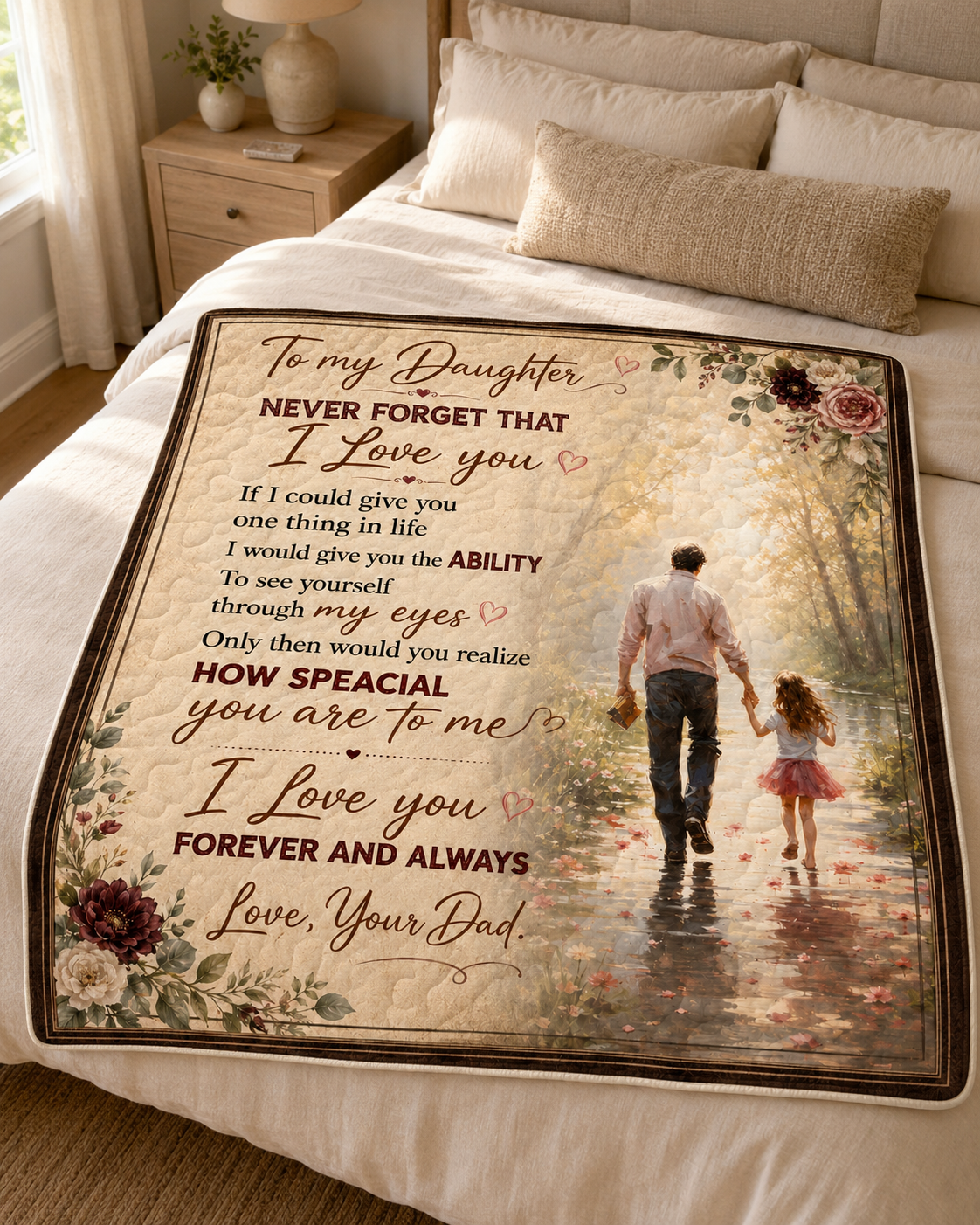 Daughter See Yourself Through My Eyes Dad Quilt Blanket
