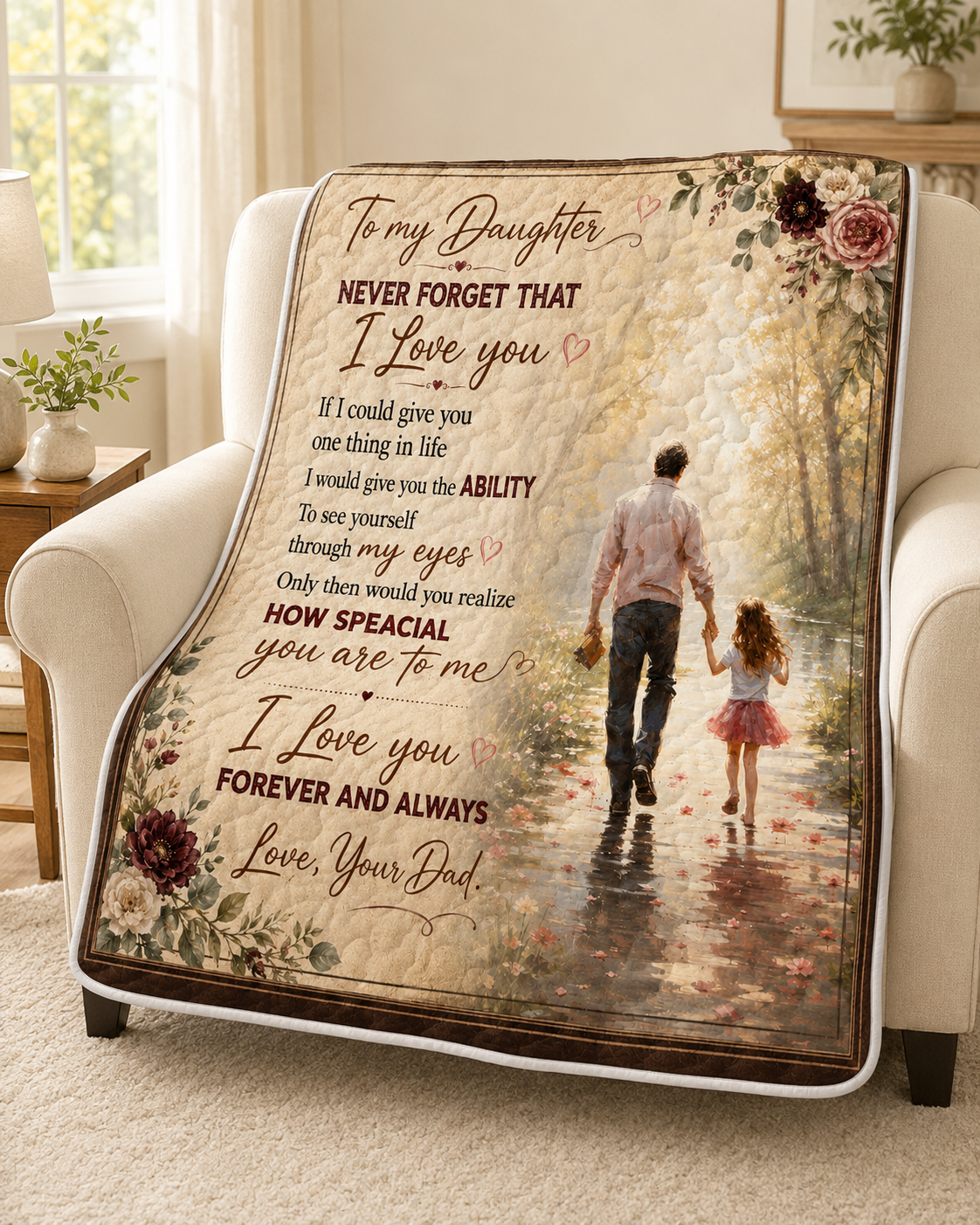 Daughter See Yourself Through My Eyes Dad Quilt Blanket