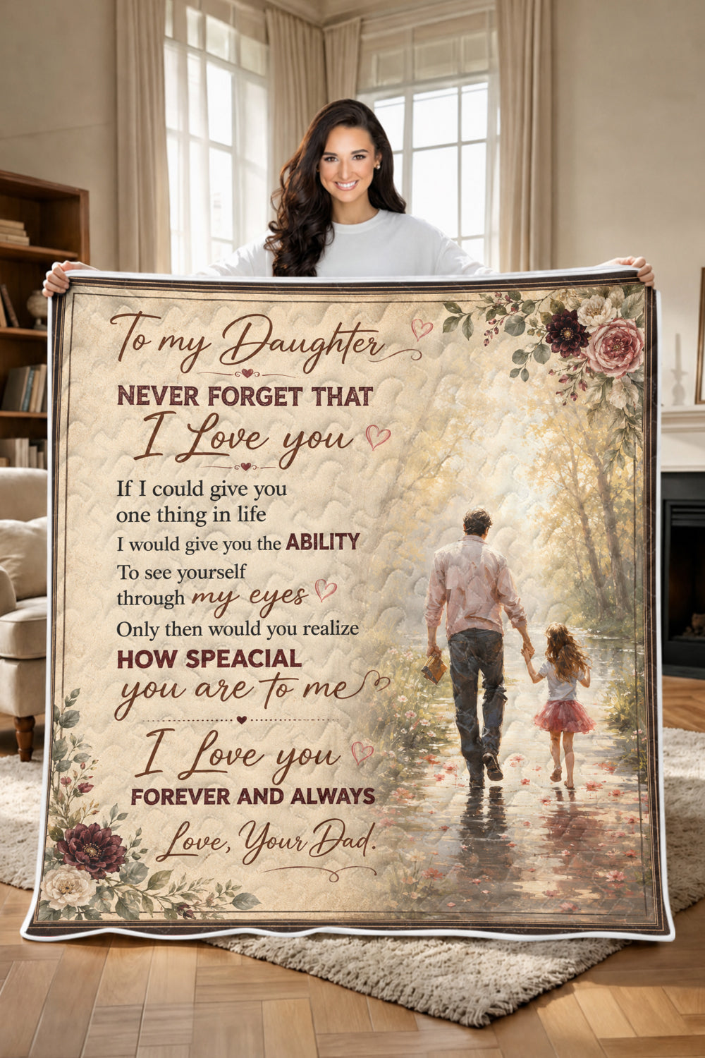 Daughter See Yourself Through My Eyes Dad Quilt Blanket
