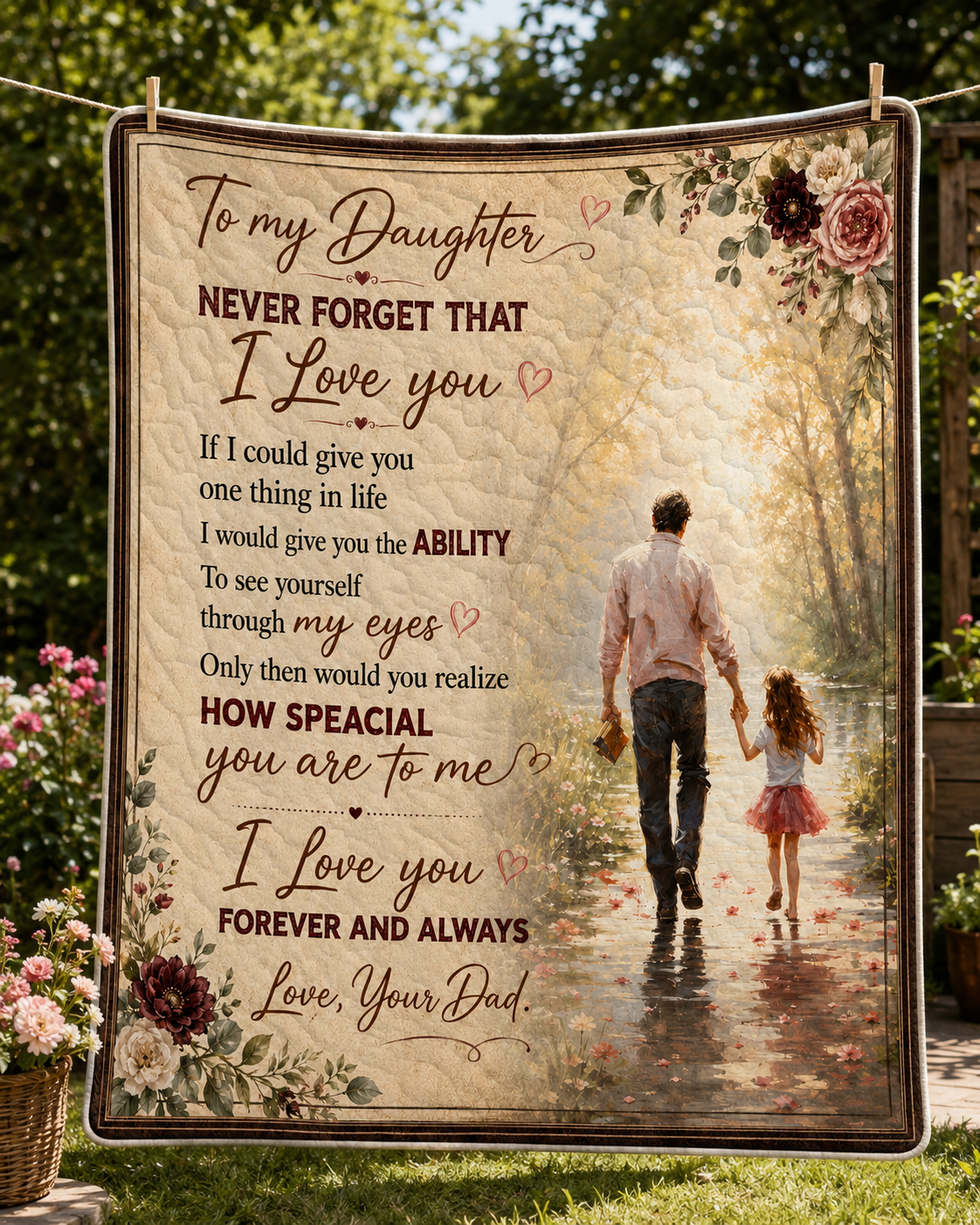 Daughter See Yourself Through My Eyes Dad Quilt Blanket