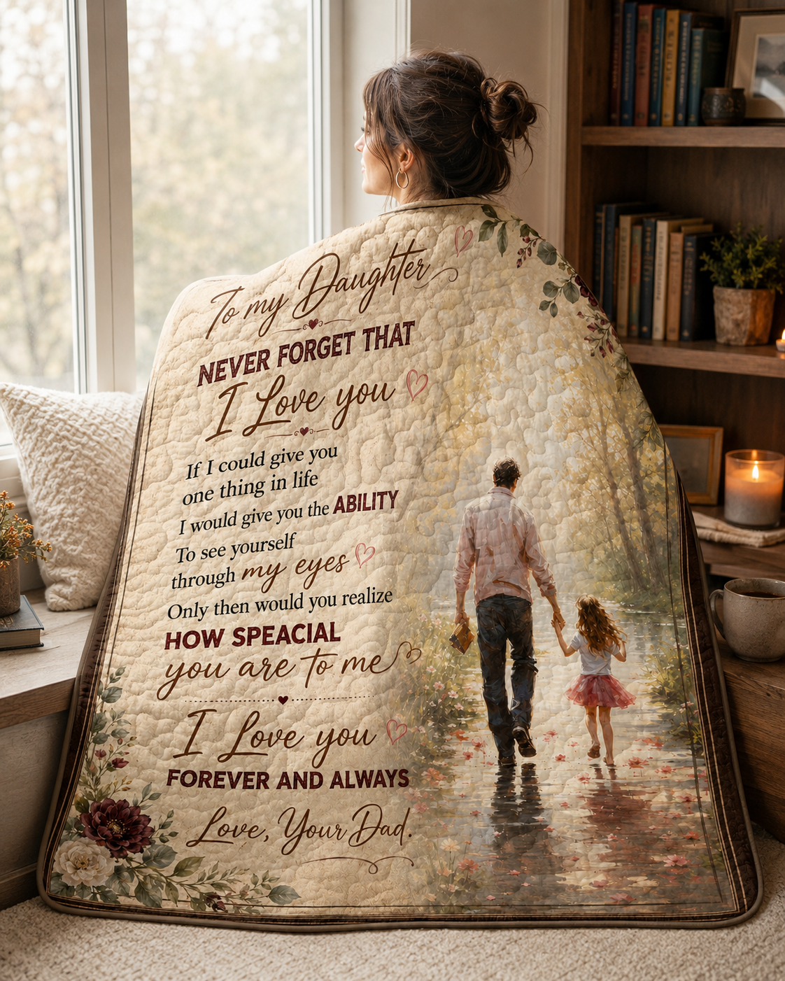 Daughter See Yourself Through My Eyes Dad Quilt Blanket
