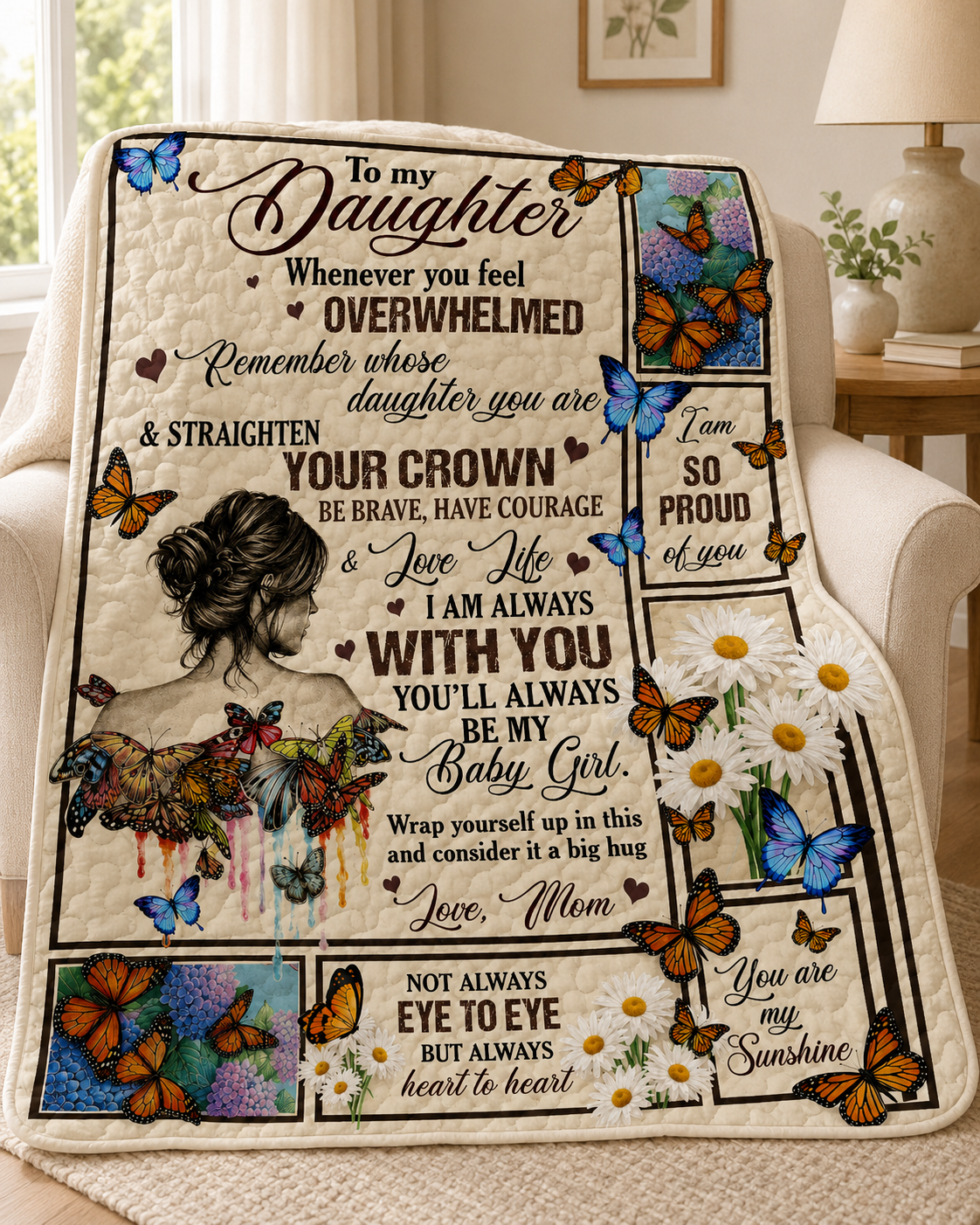 Daughter Straighten Crown Baby Girl Butterfly Quilt Blanket