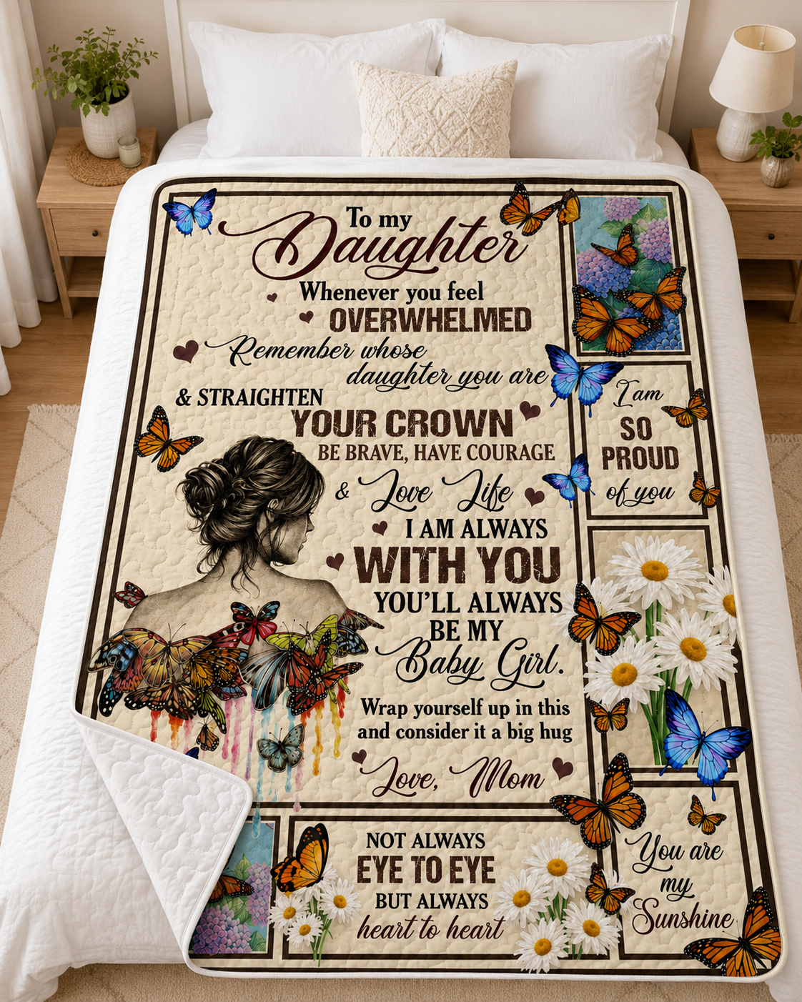 Daughter Straighten Crown Baby Girl Butterfly Quilt Blanket