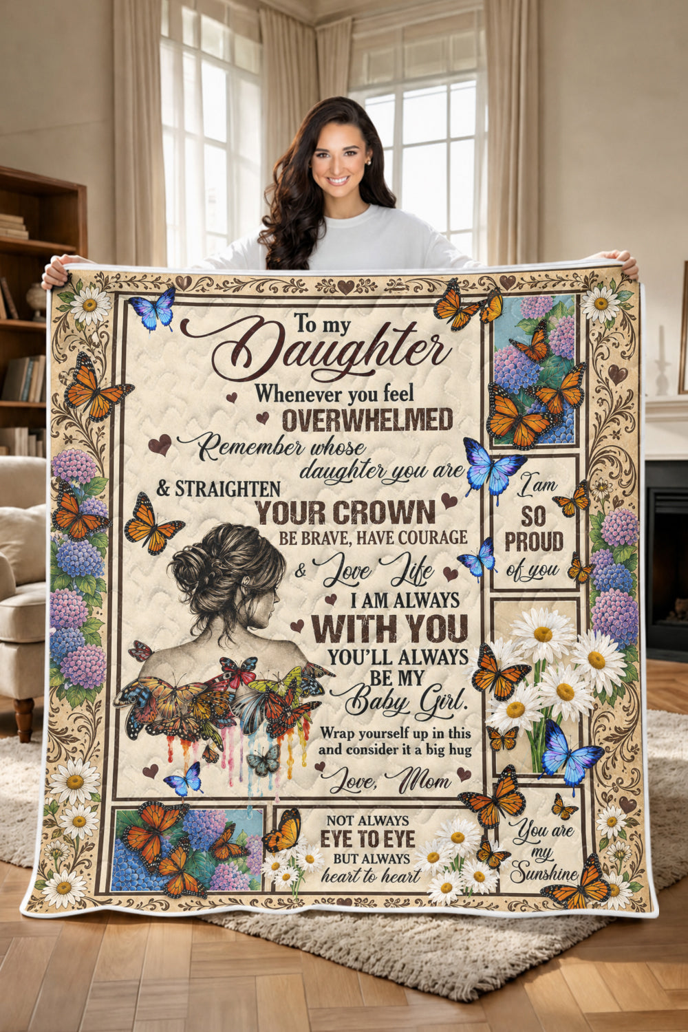 Daughter Straighten Crown Baby Girl Butterfly Quilt Blanket