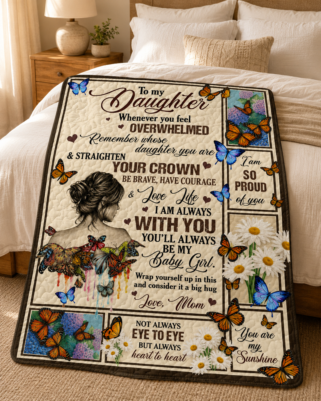 Daughter Straighten Crown Baby Girl Butterfly Quilt Blanket