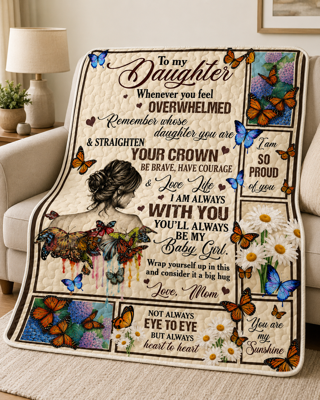 Daughter Straighten Crown Baby Girl Butterfly Quilt Blanket
