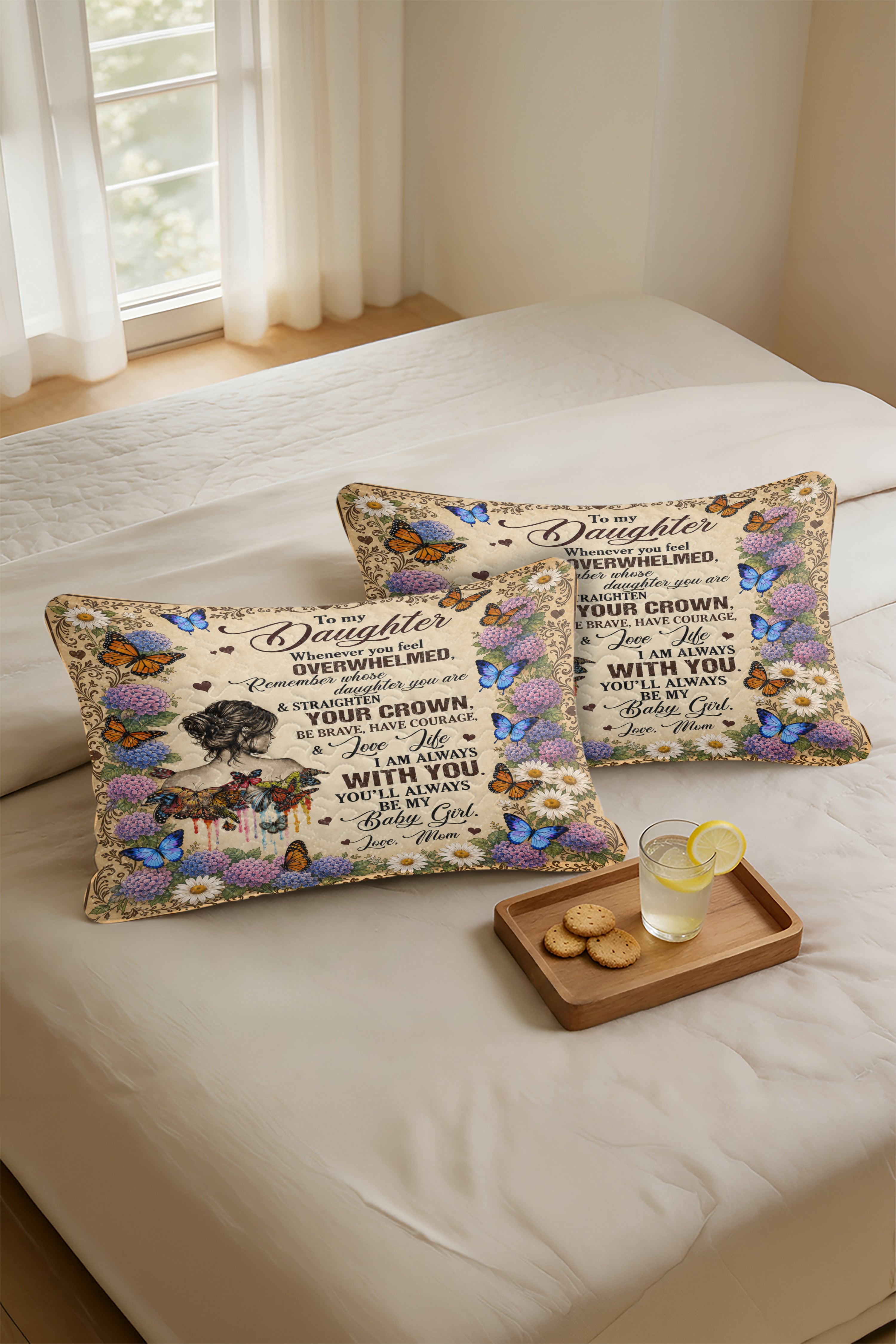 Daughter Straighten Crown Baby Girl Butterfly Pillow