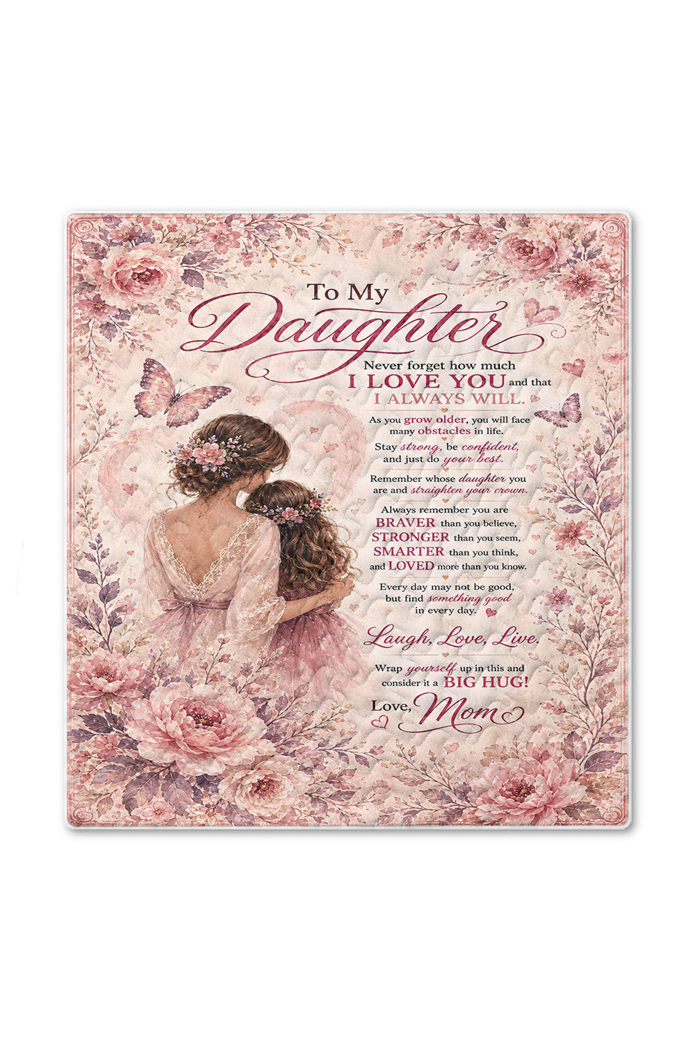 Daughter Straighten Crown Pink Floral Quilt Blanket