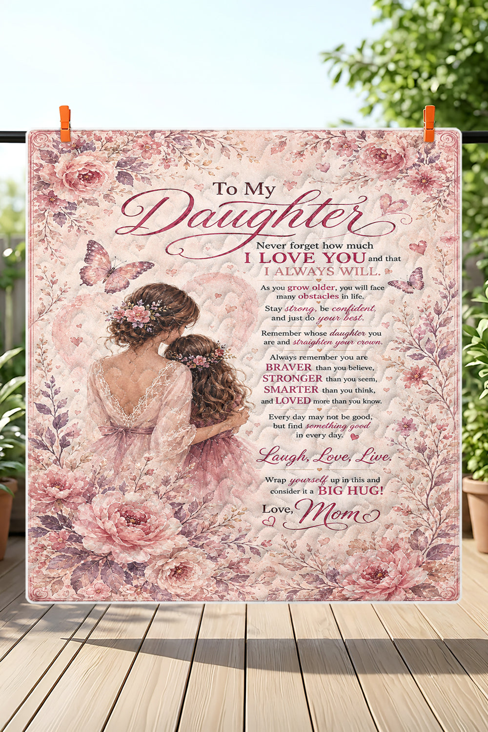 Daughter Straighten Crown Pink Floral Quilt Blanket
