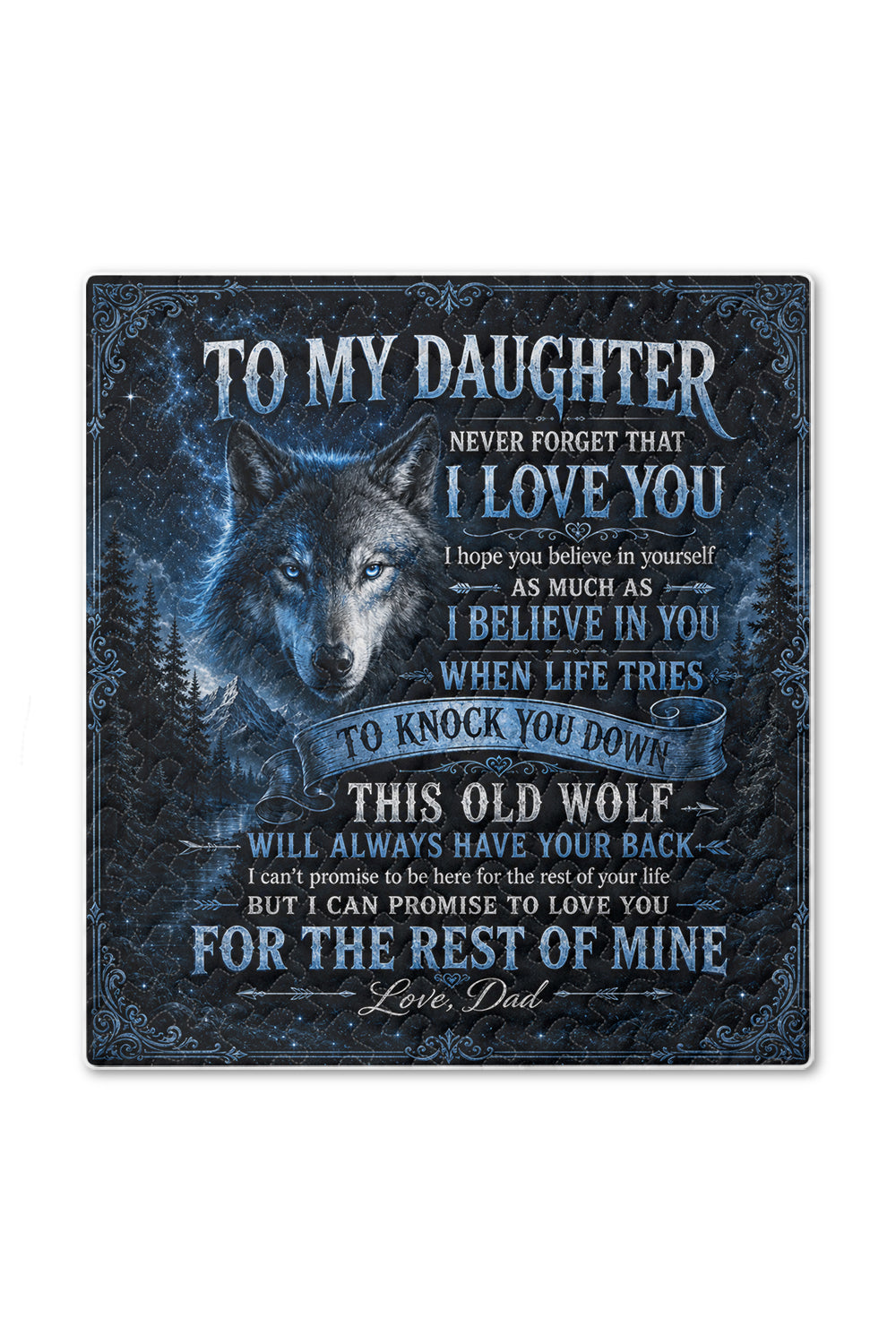Daughter This Old Wolf Always Have Your Back Dad Quilt Blanket