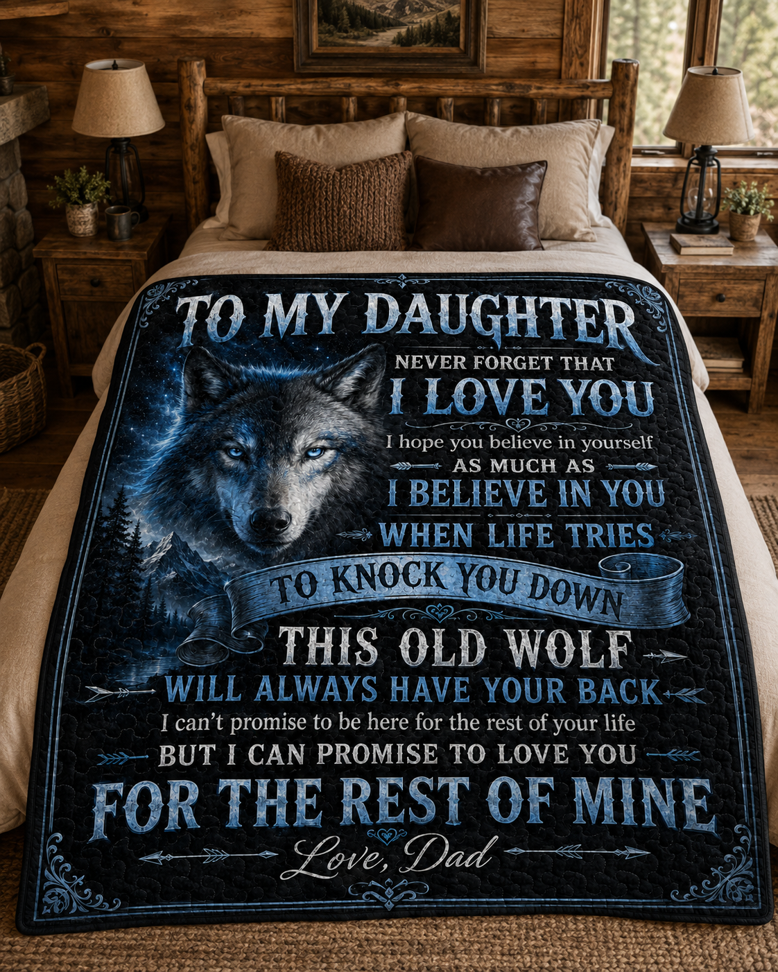 Daughter This Old Wolf Always Have Your Back Dad Quilt Blanket