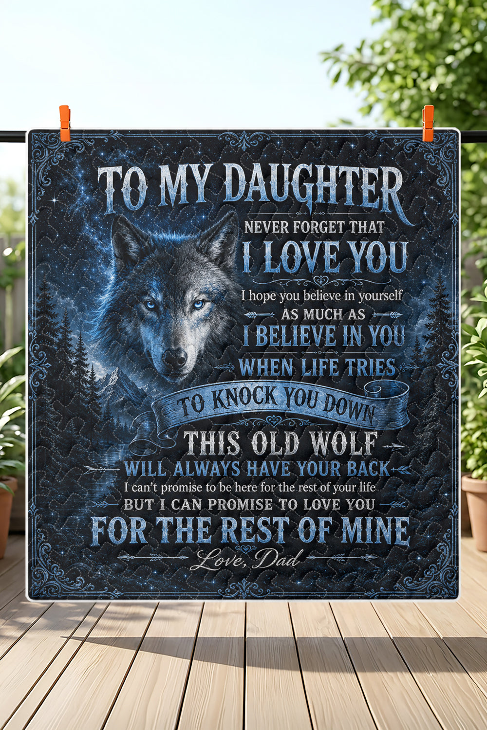 Daughter This Old Wolf Always Have Your Back Dad Quilt Blanket