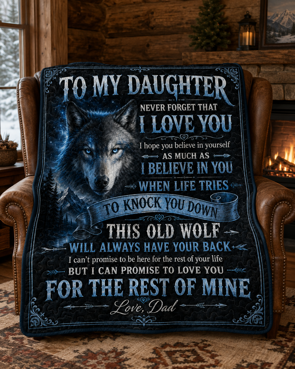 Daughter This Old Wolf Always Have Your Back Dad Quilt Blanket