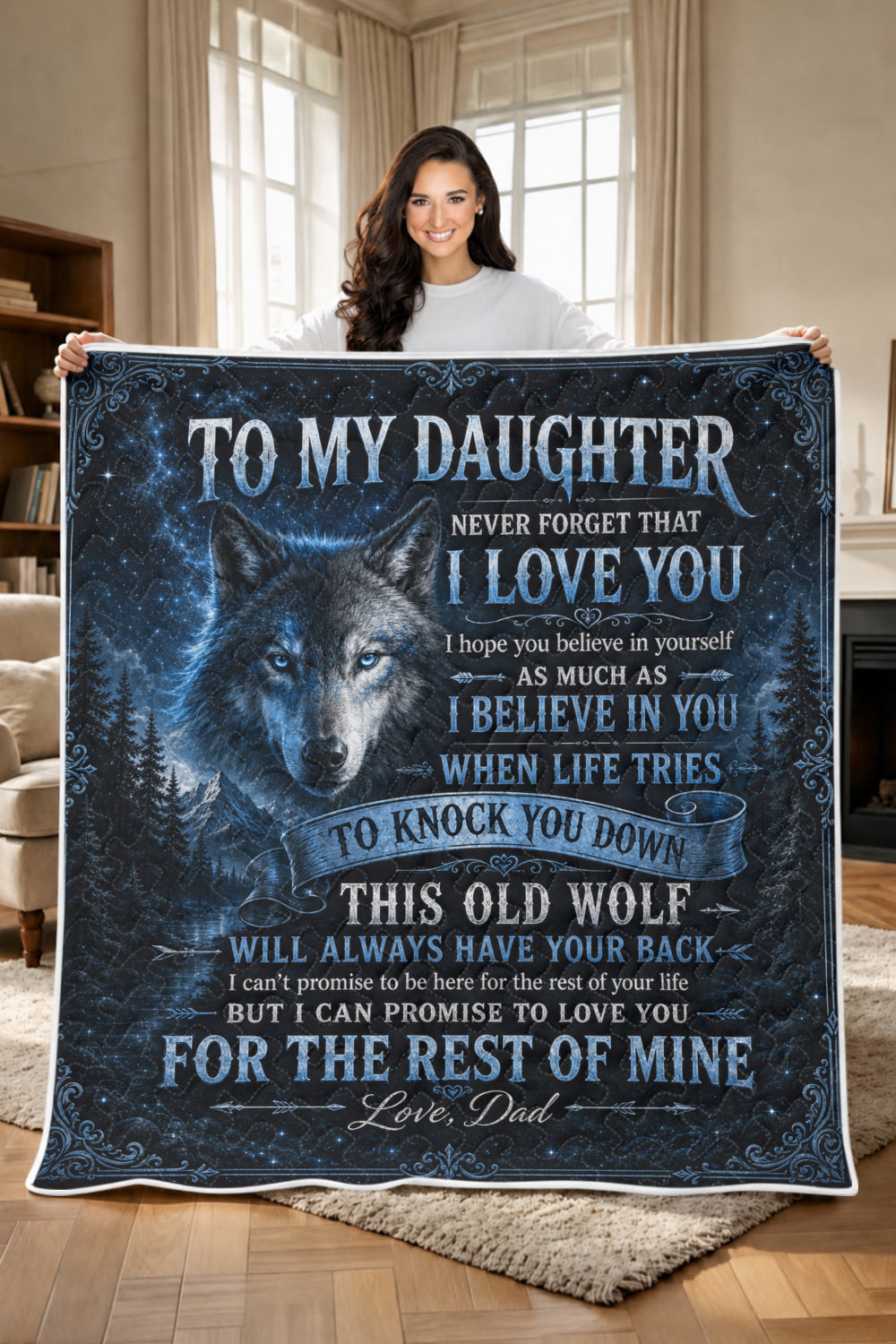 Daughter This Old Wolf Always Have Your Back Dad Quilt Blanket