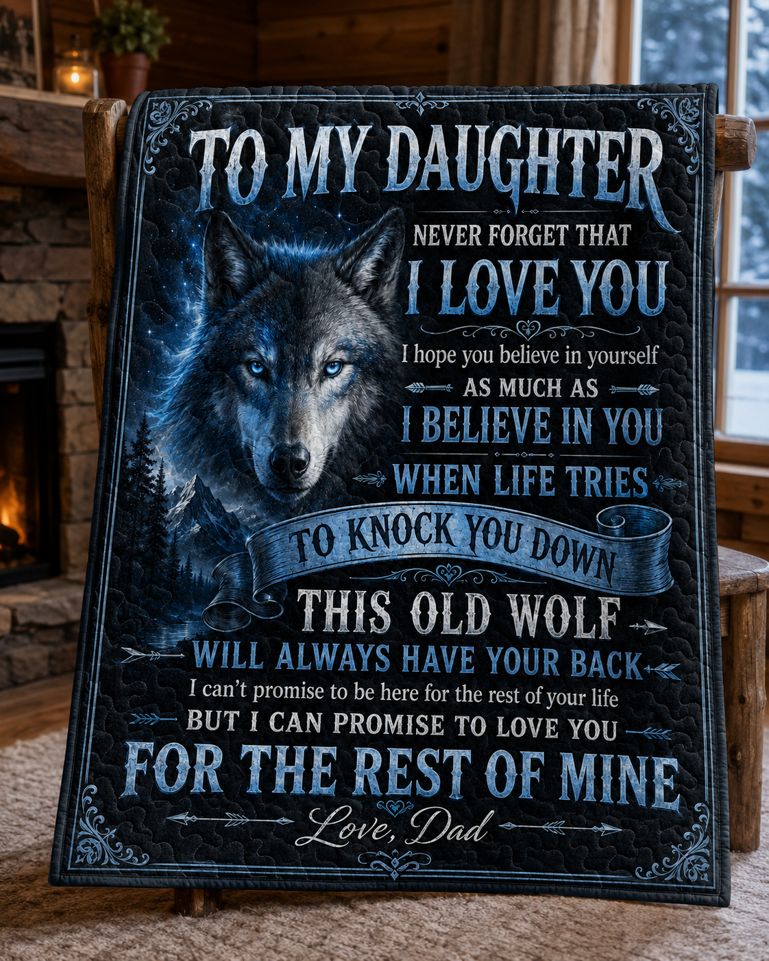 Daughter This Old Wolf Always Have Your Back Dad Quilt Blanket