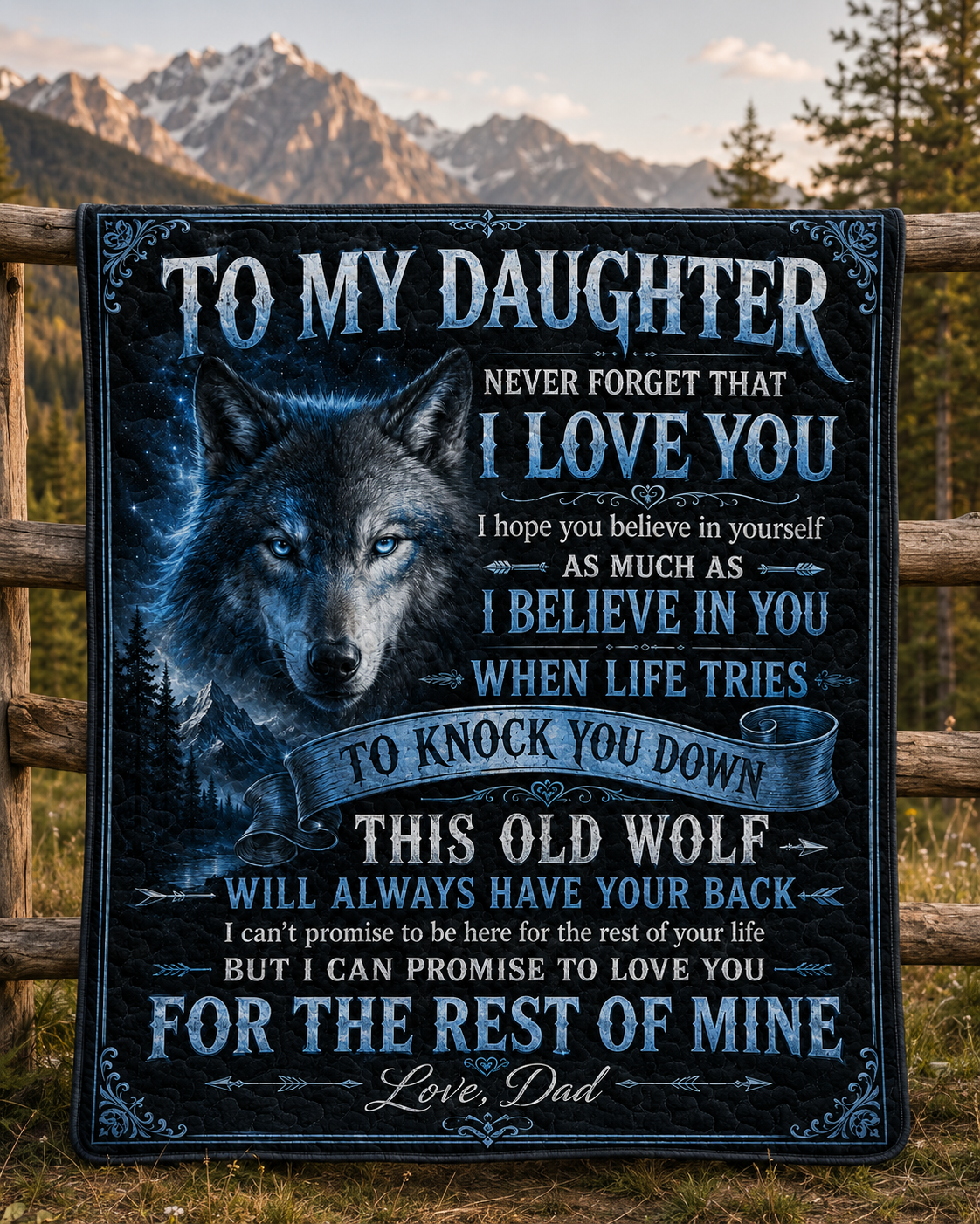 Daughter This Old Wolf Always Have Your Back Dad Quilt Blanket