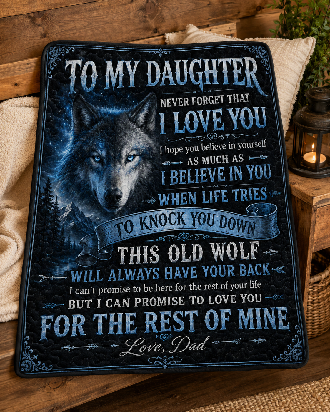 Daughter This Old Wolf Always Have Your Back Dad Quilt Blanket