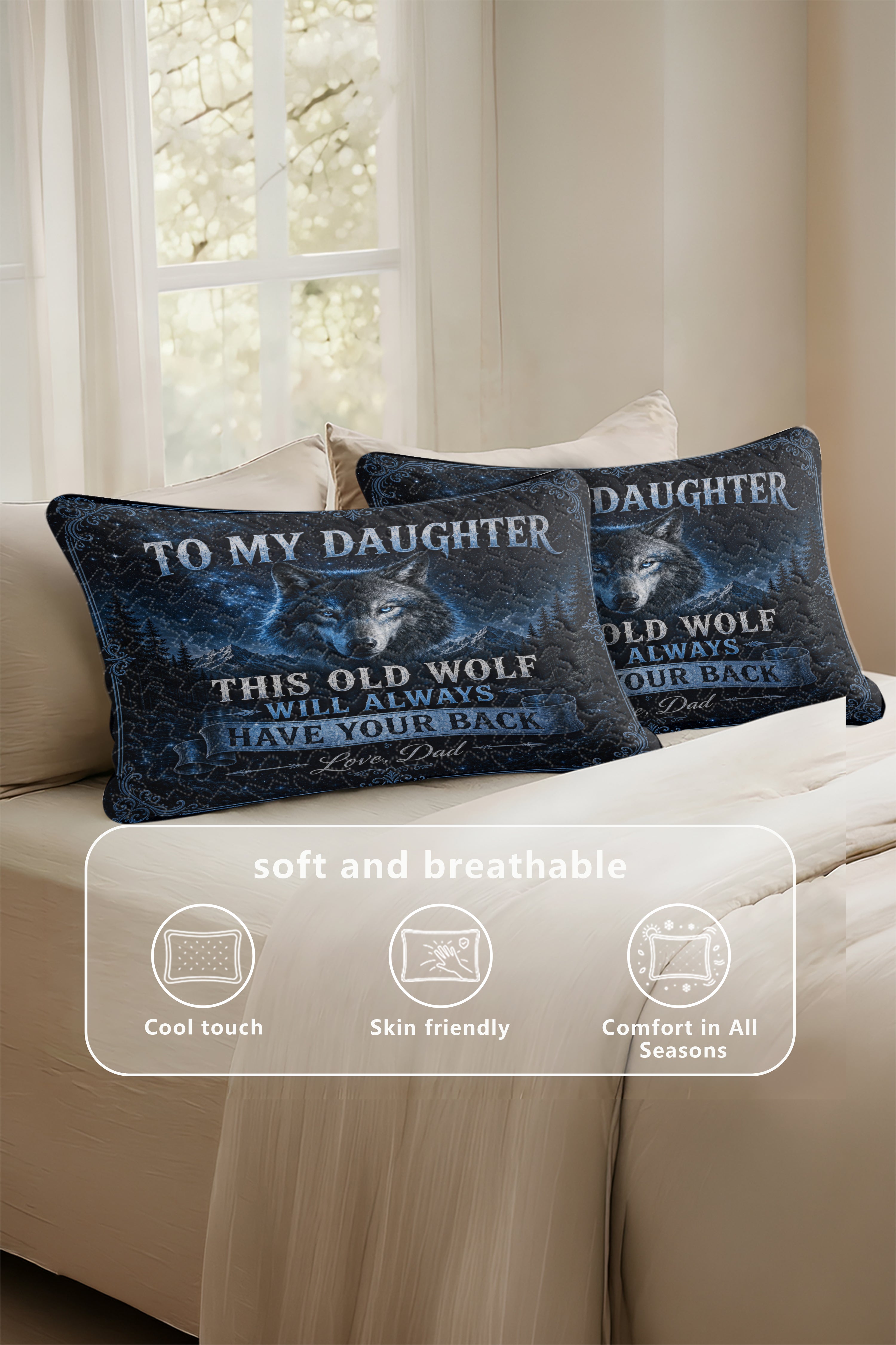 Daughter This Old Wolf Always Have Your Back Dad Pillow