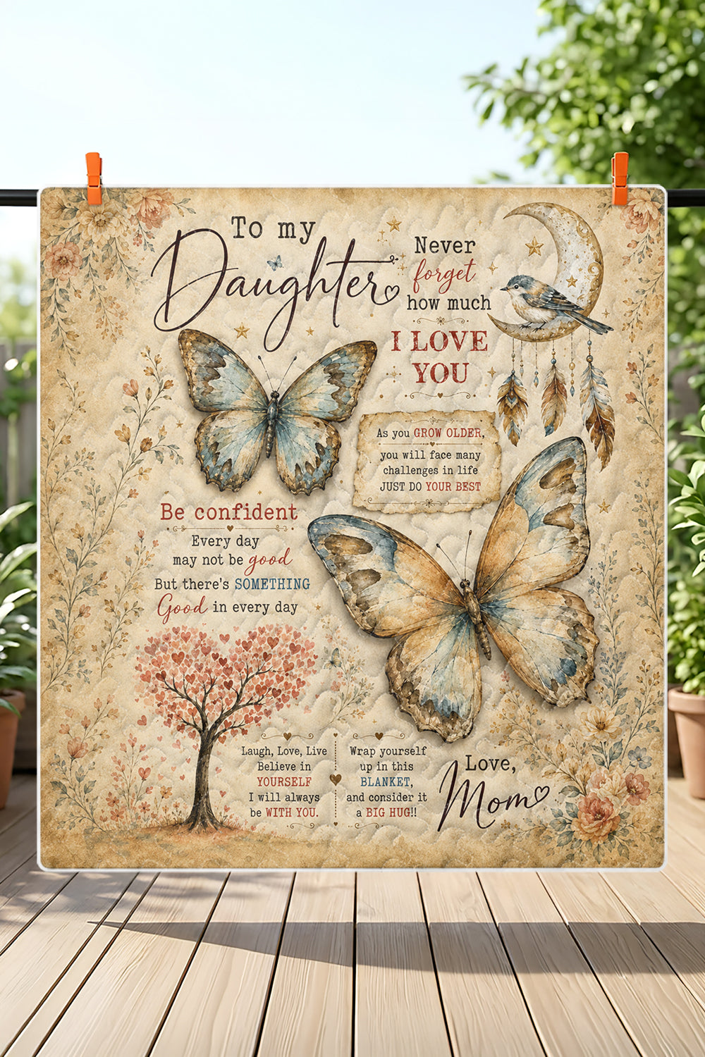 Daughter Vintage Boho Butterfly Quilt Blanket