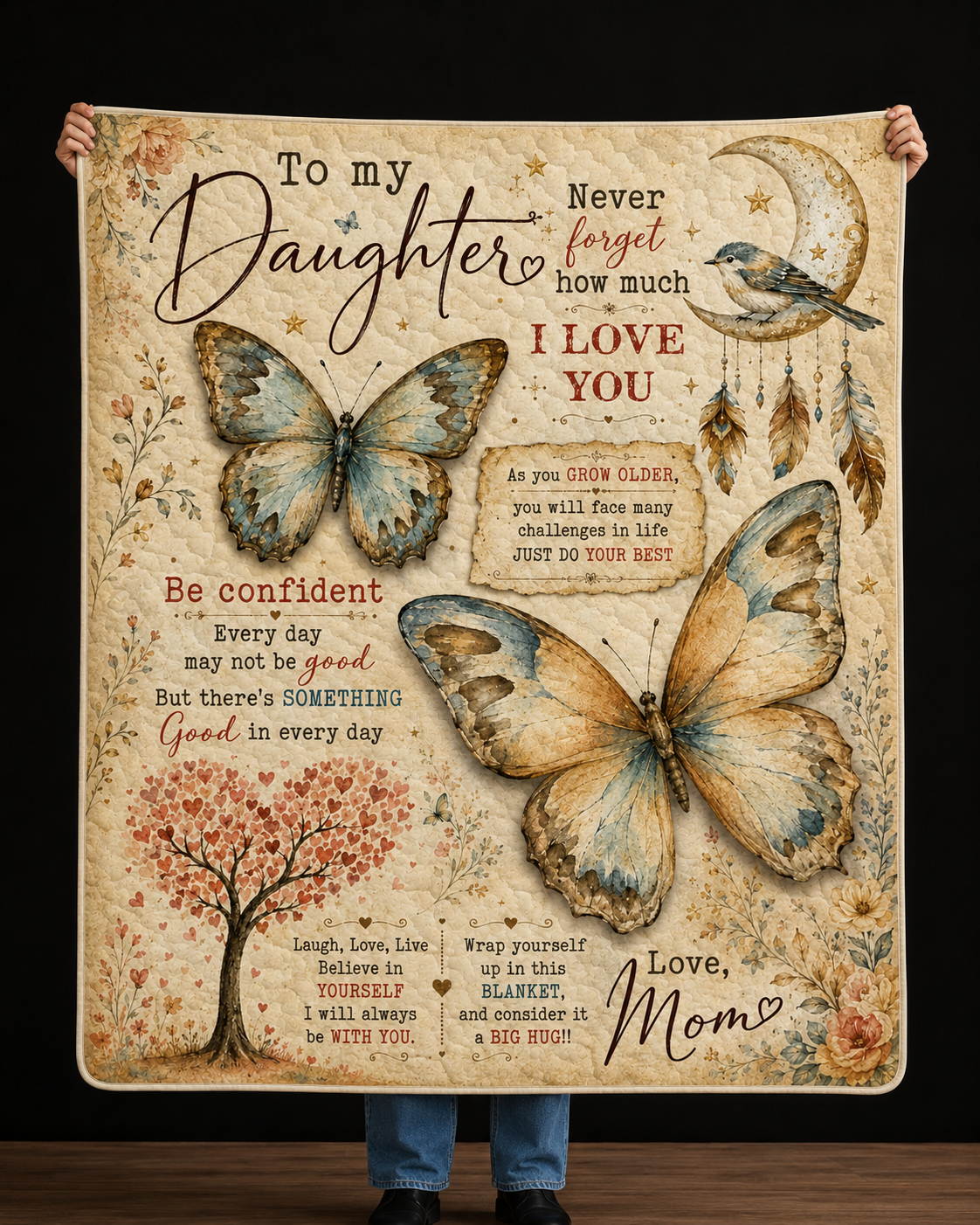 Daughter Vintage Boho Butterfly Quilt Blanket