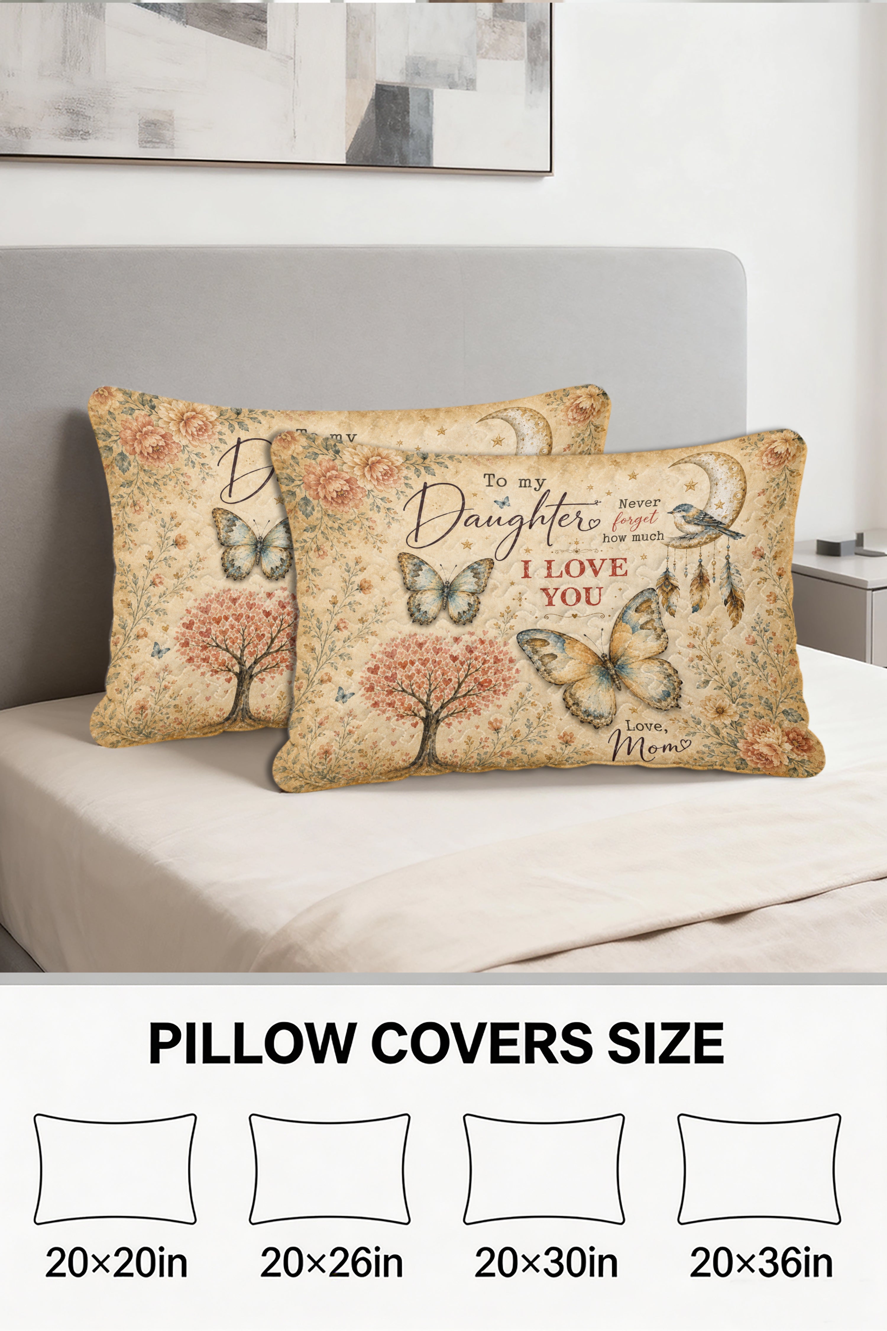 Daughter Vintage Boho Butterfly Pillow