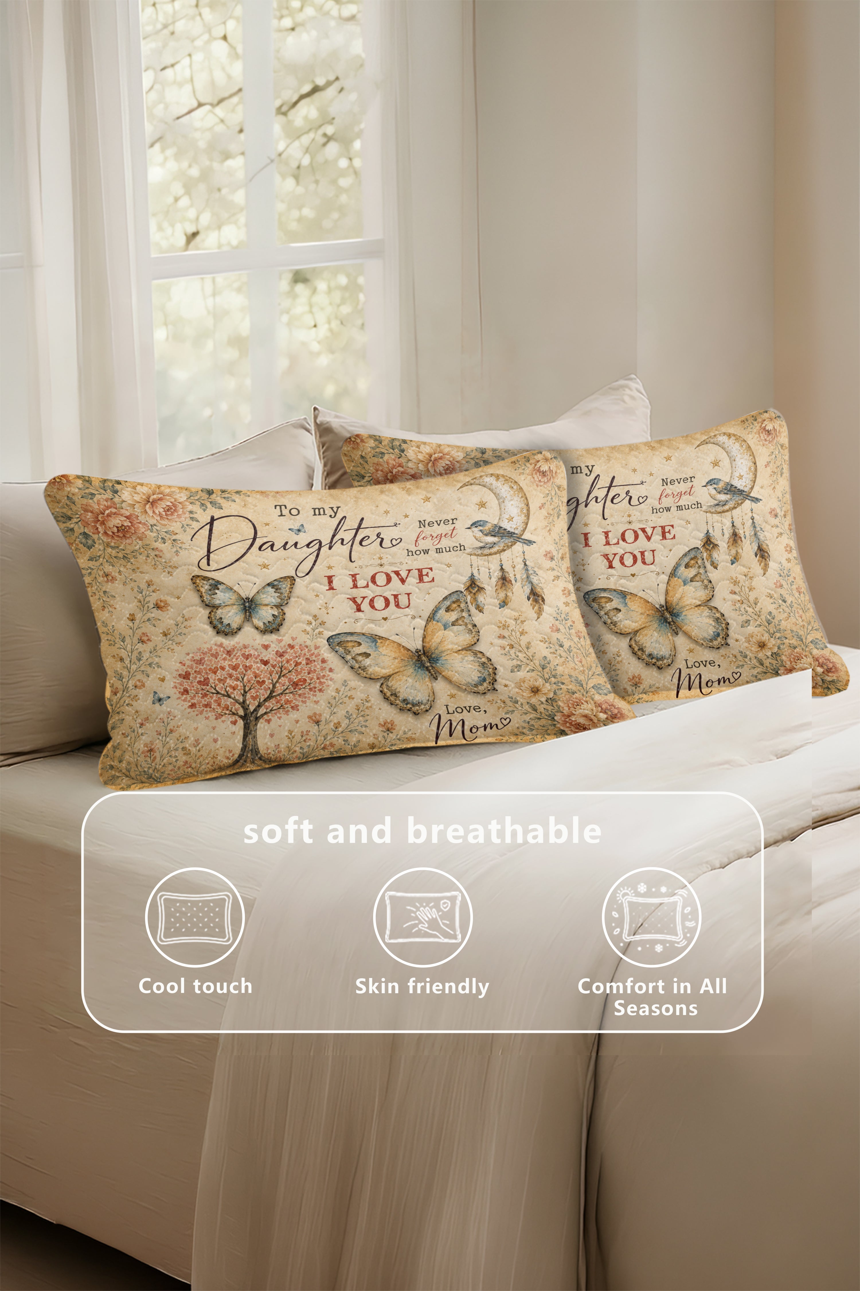 Daughter Vintage Boho Butterfly Pillow