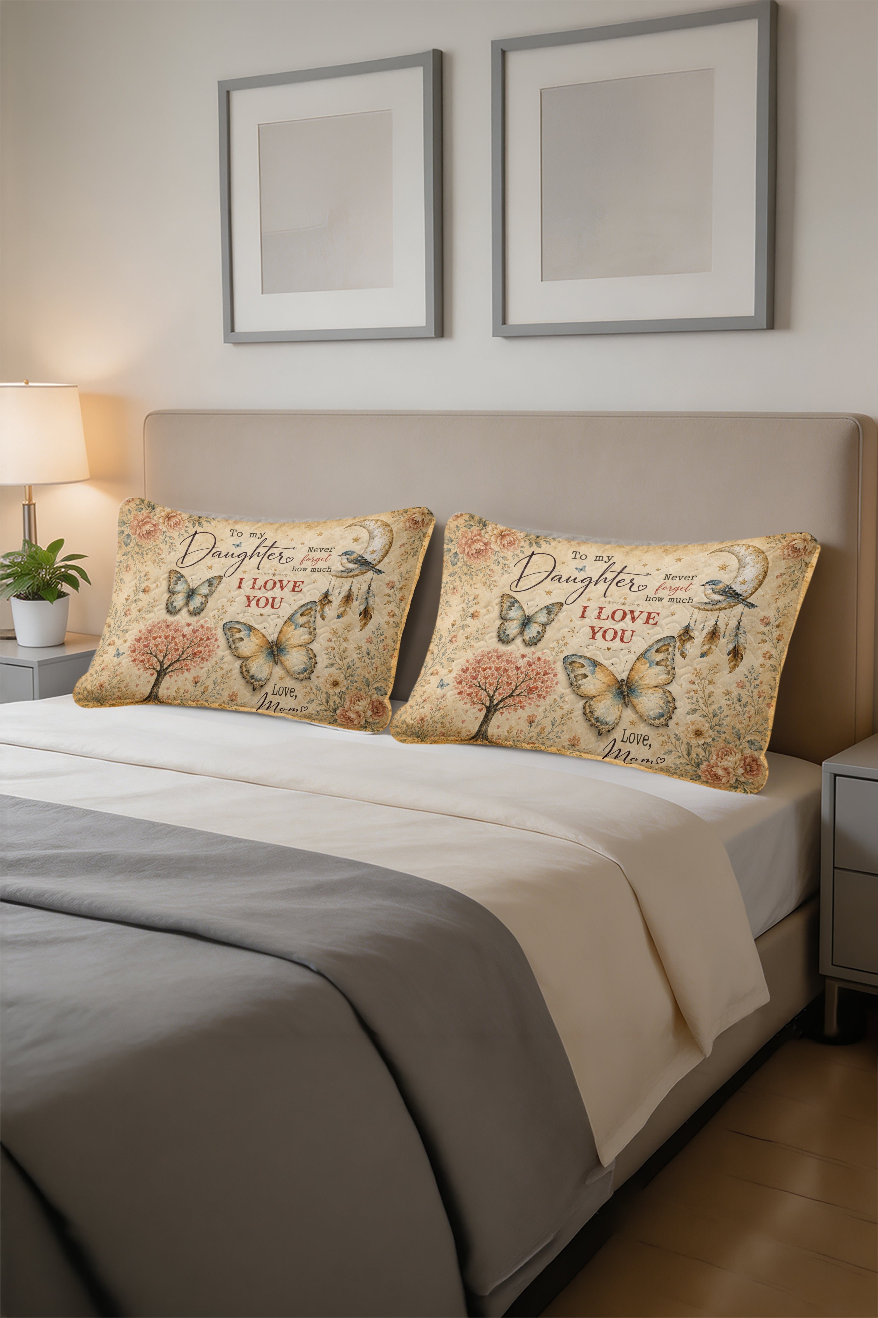 Daughter Vintage Boho Butterfly Pillow