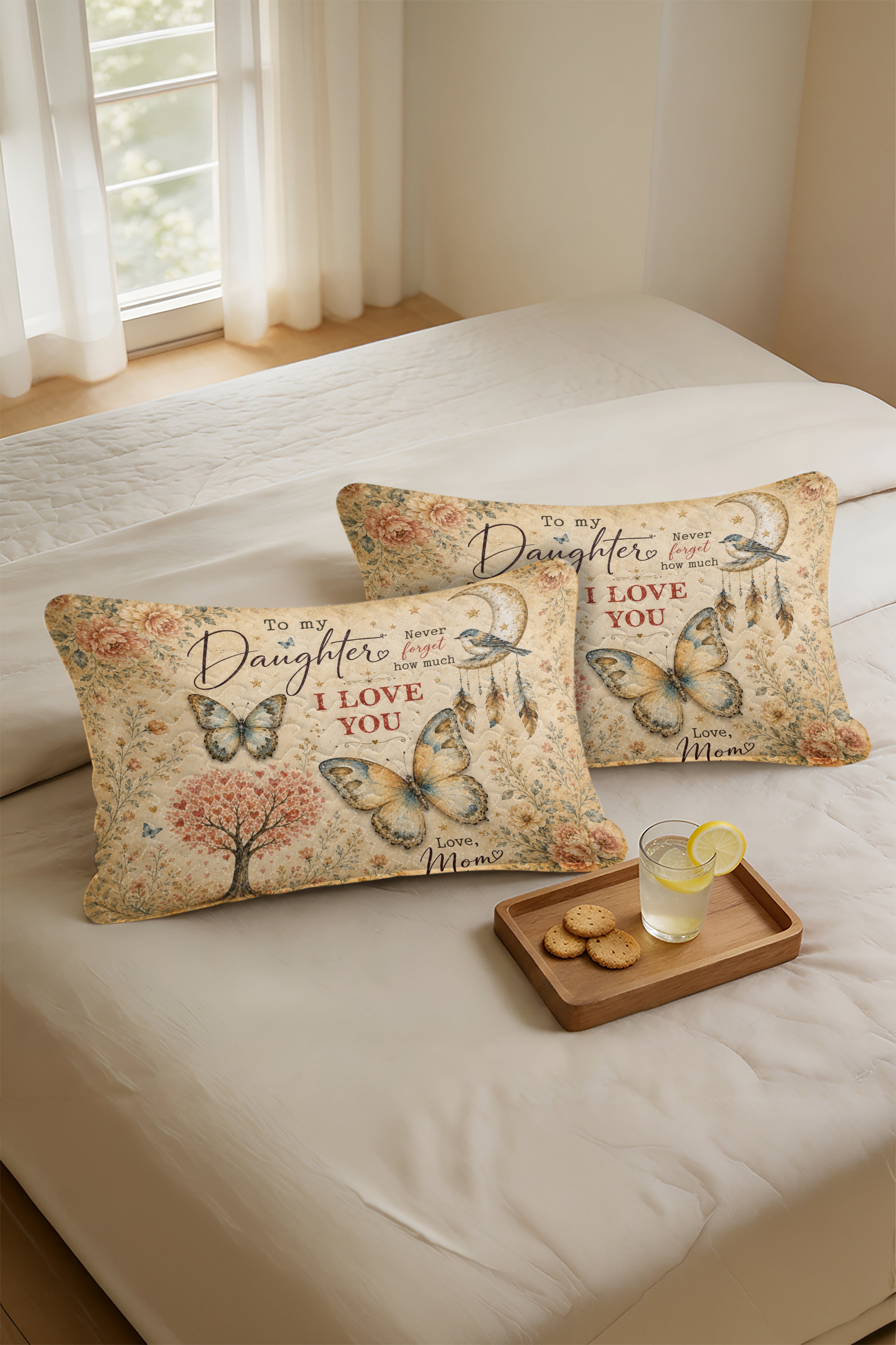 Daughter Vintage Boho Butterfly Pillow