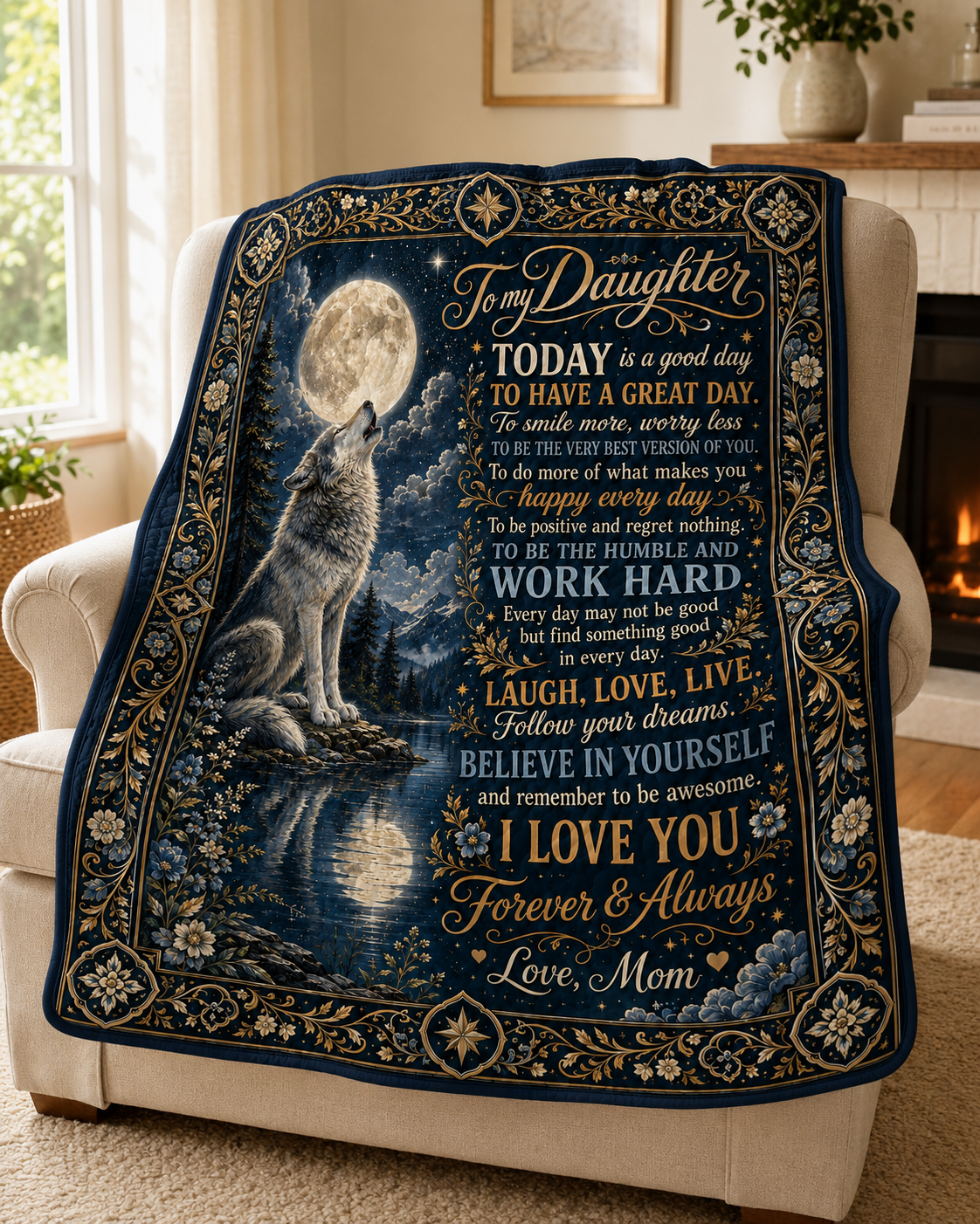 Daughter Wolf Moon Today Is A Good Day Quilt Blanket