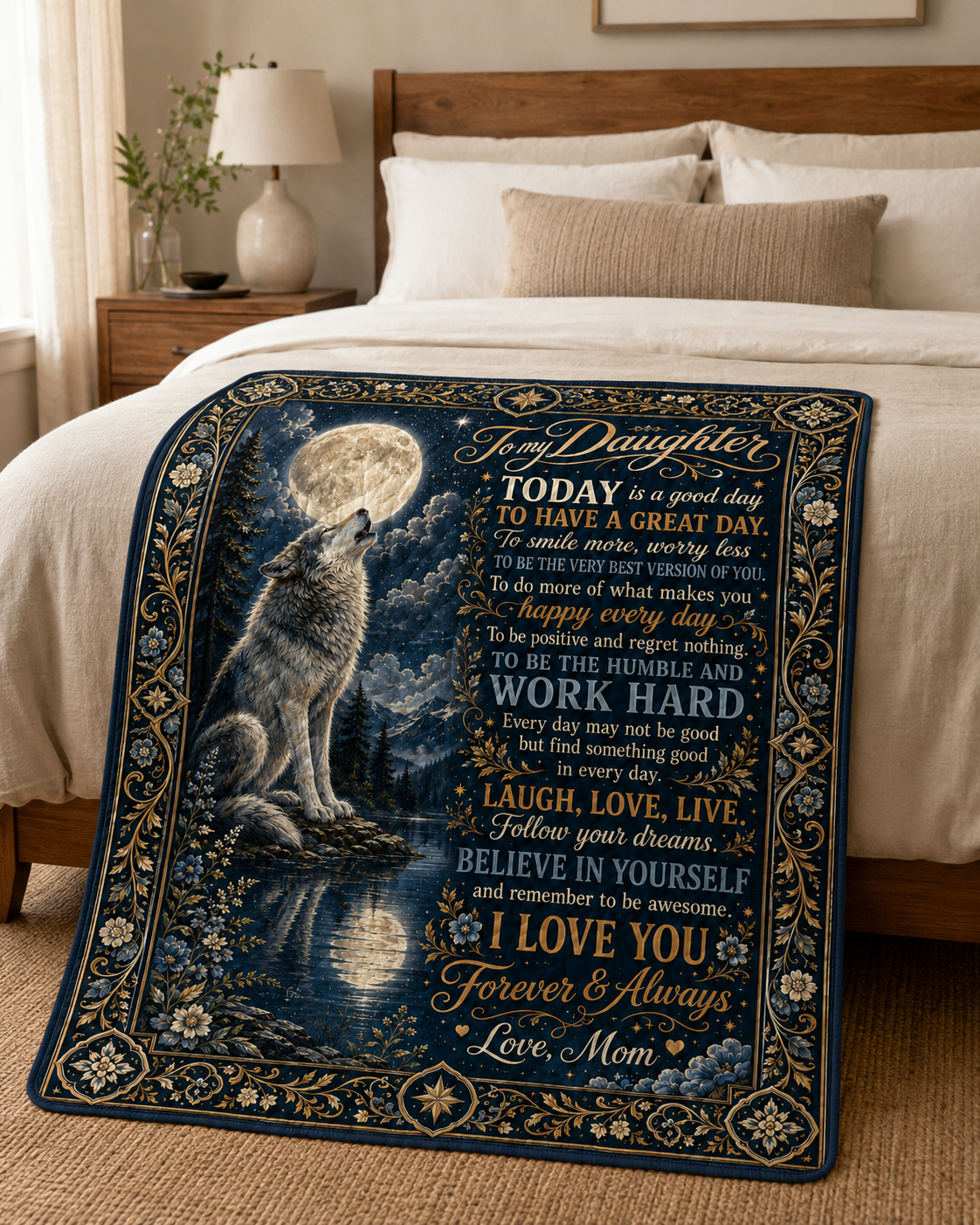 Daughter Wolf Moon Today Is A Good Day Quilt Blanket
