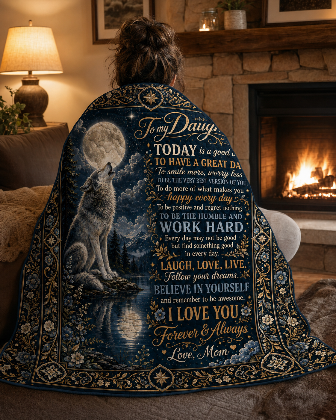 Daughter Wolf Moon Today Is A Good Day Quilt Blanket