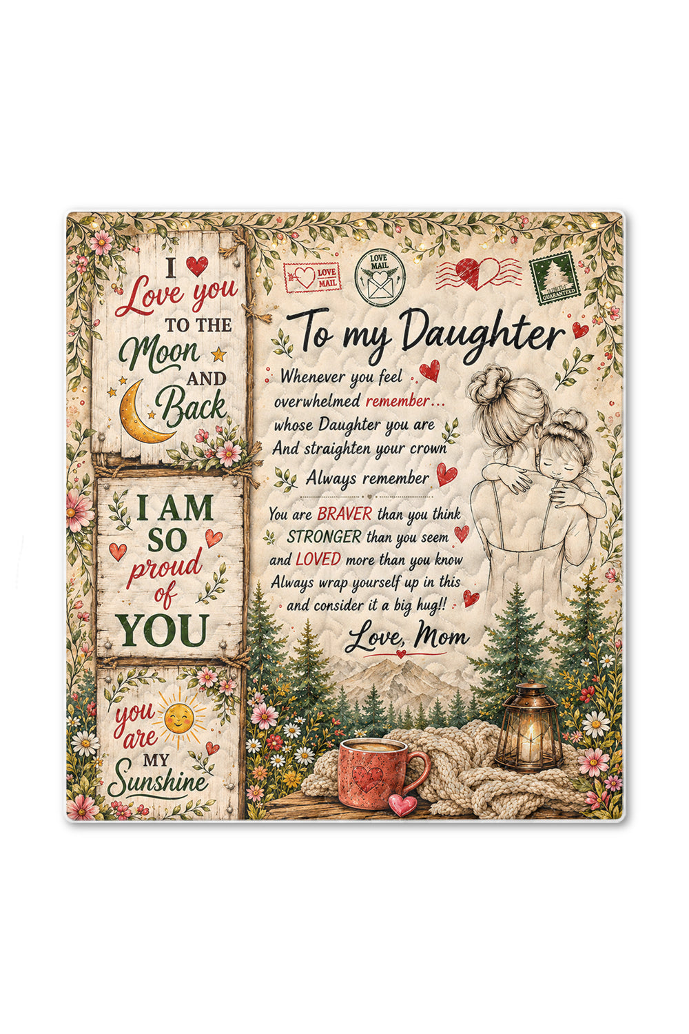 Daughter You Are My Sunshine Mom Hugging Quilt Blanket