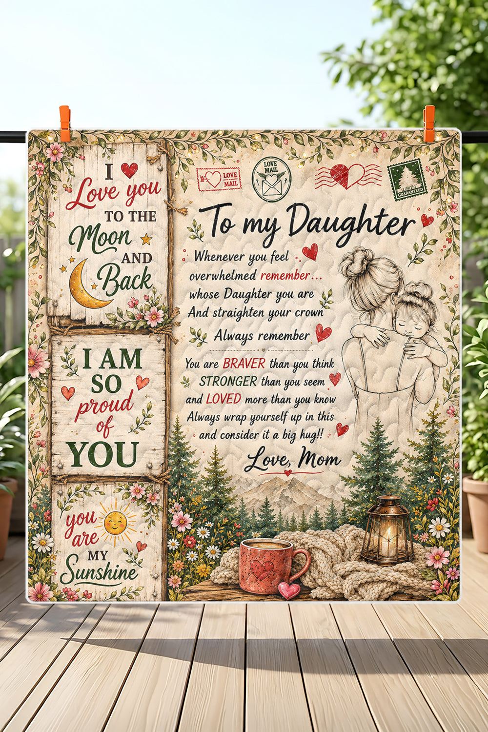 Daughter You Are My Sunshine Mom Hugging Quilt Blanket