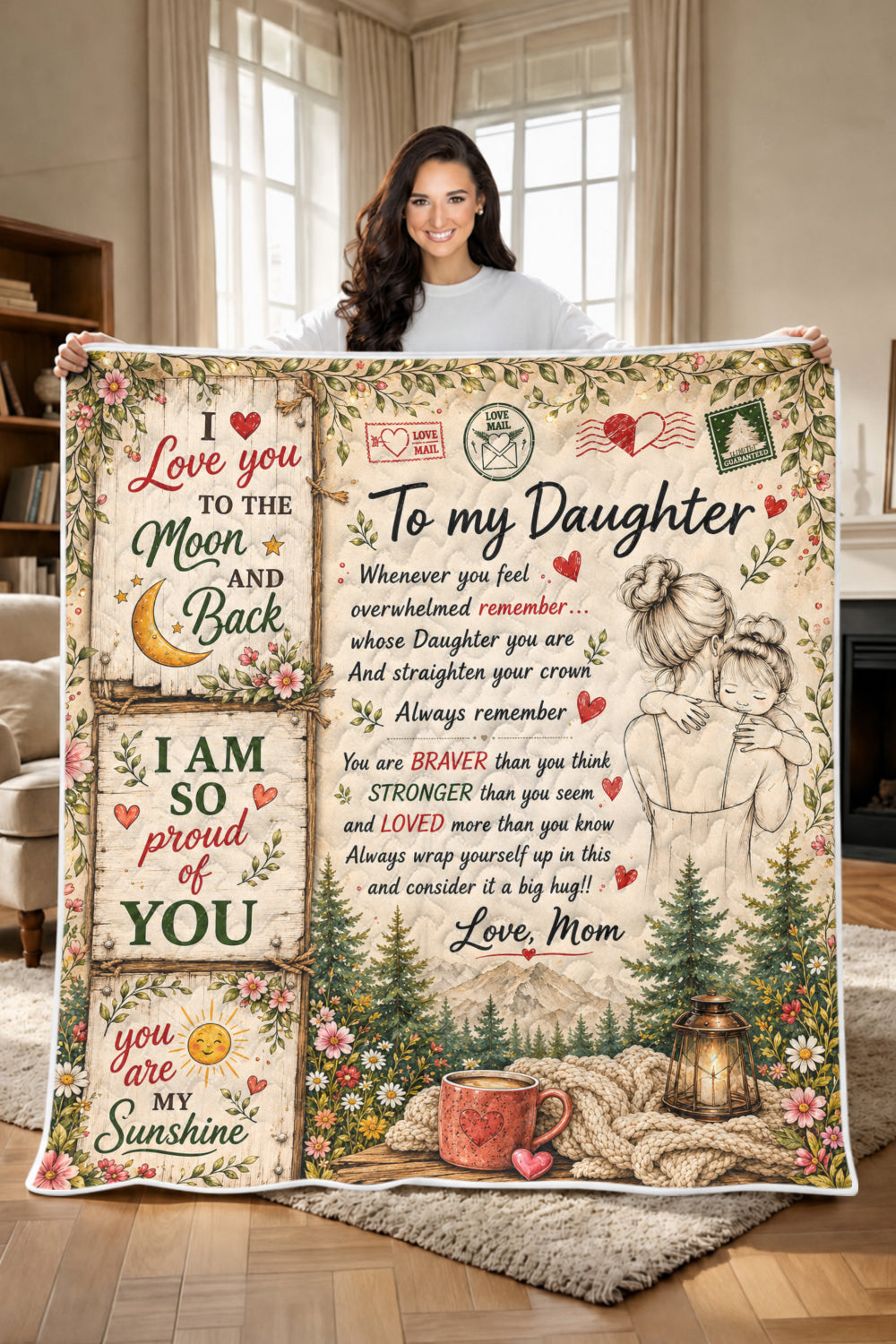 Daughter You Are My Sunshine Mom Hugging Quilt Blanket