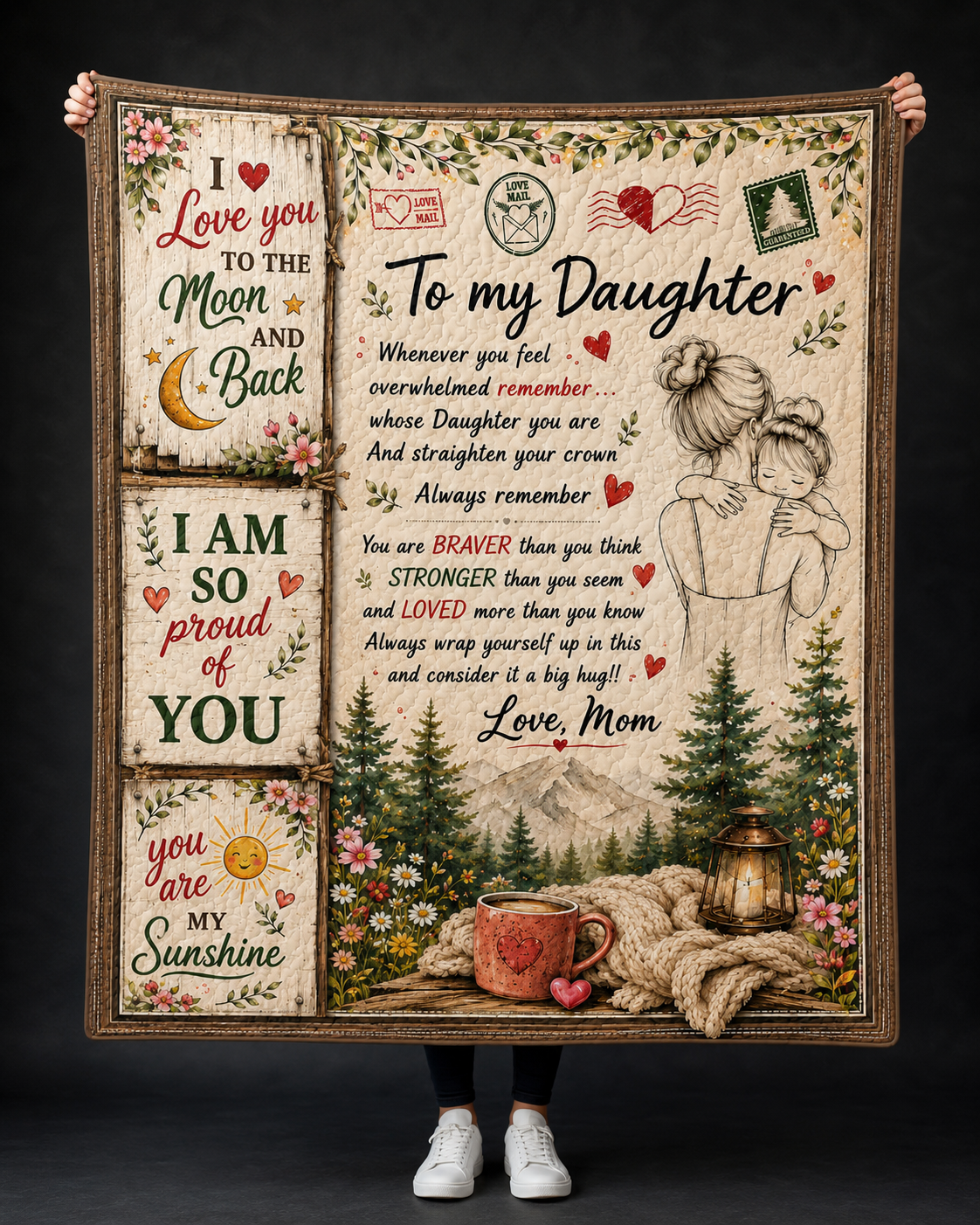Daughter You Are My Sunshine Mom Hugging Quilt Blanket
