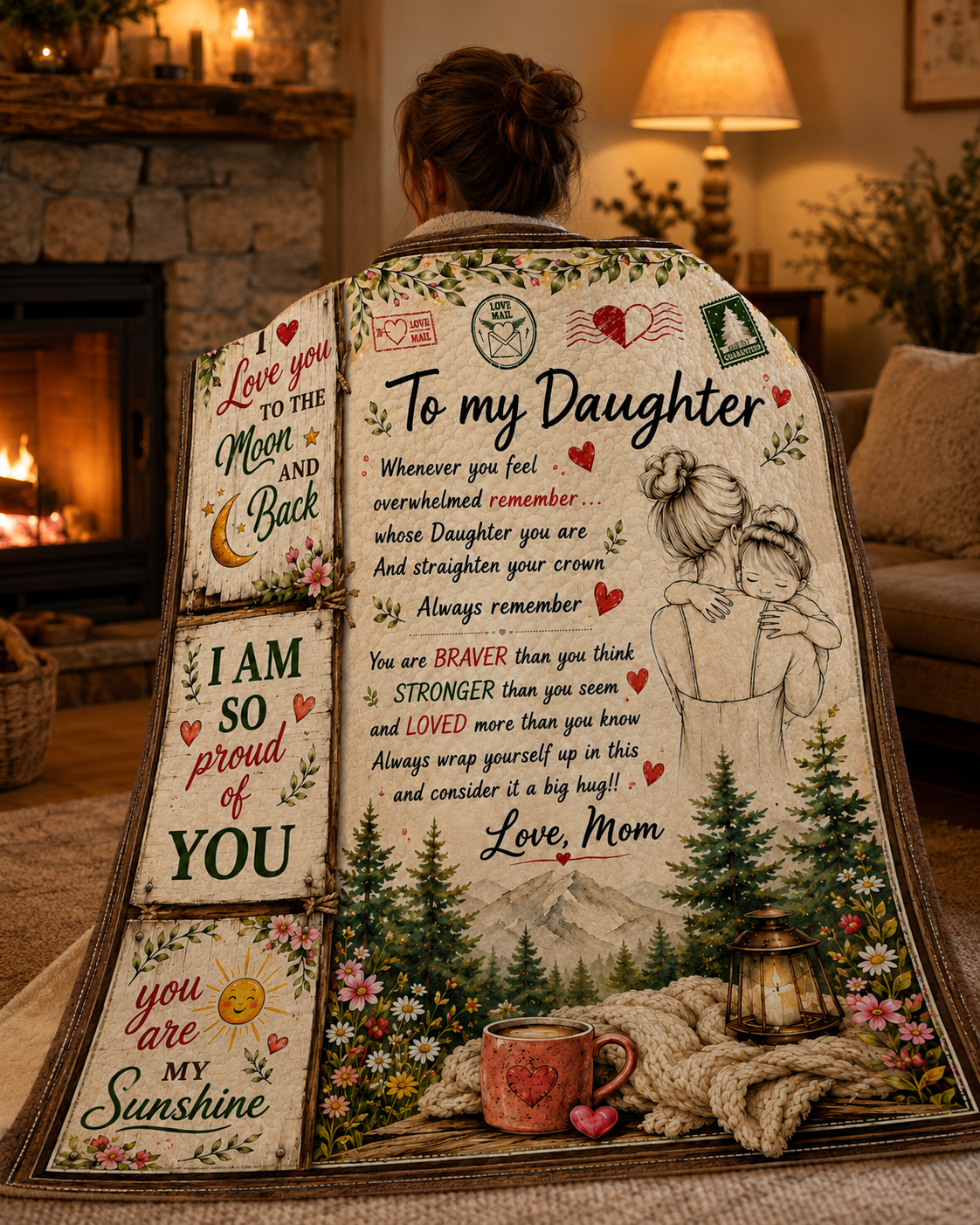 Daughter You Are My Sunshine Mom Hugging Quilt Blanket