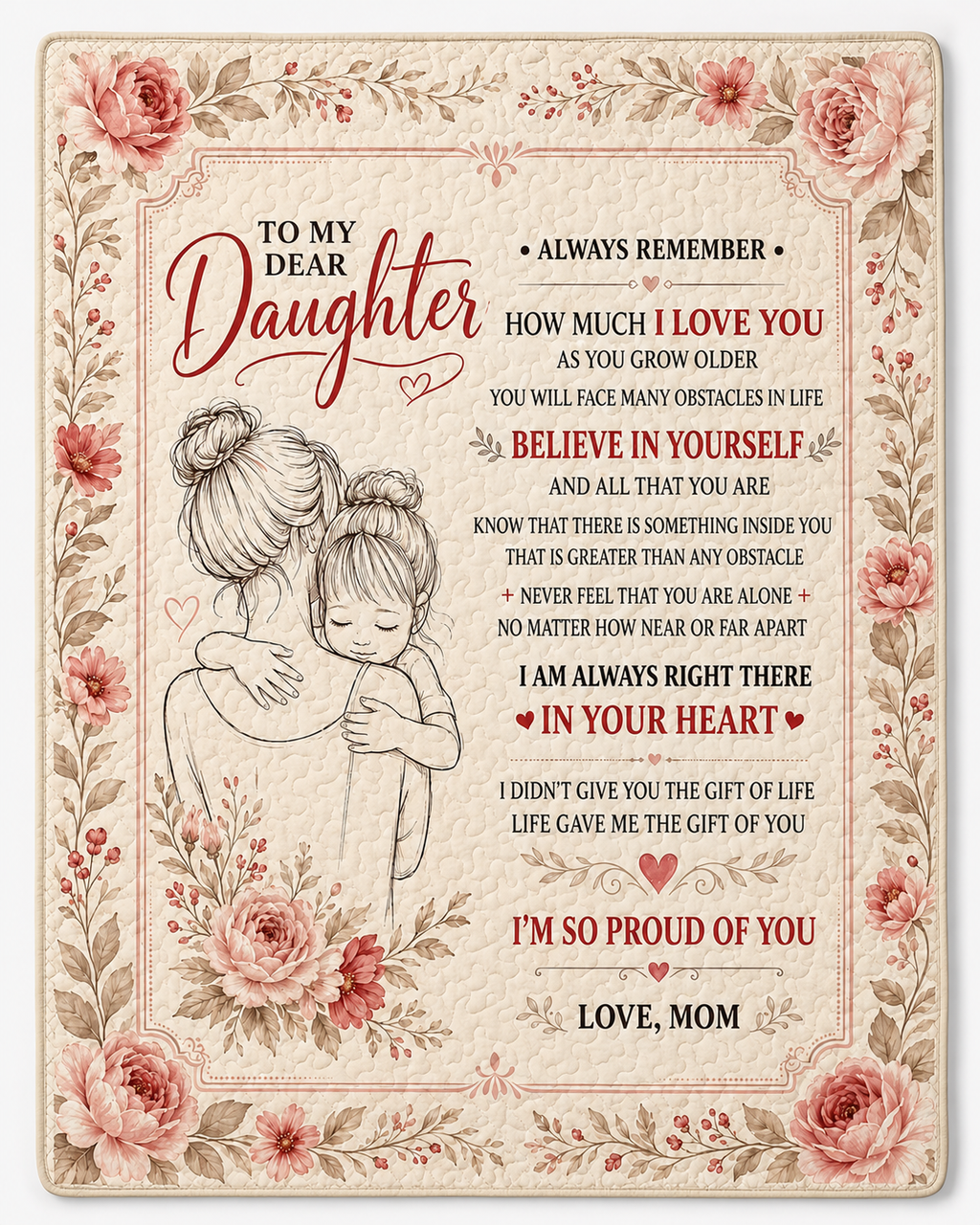 Dear Daughter Life Gave Me Gift Pink Floral Blanket