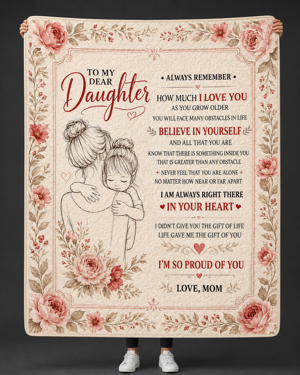 Dear Daughter Life Gave Me Gift Pink Floral Blanket