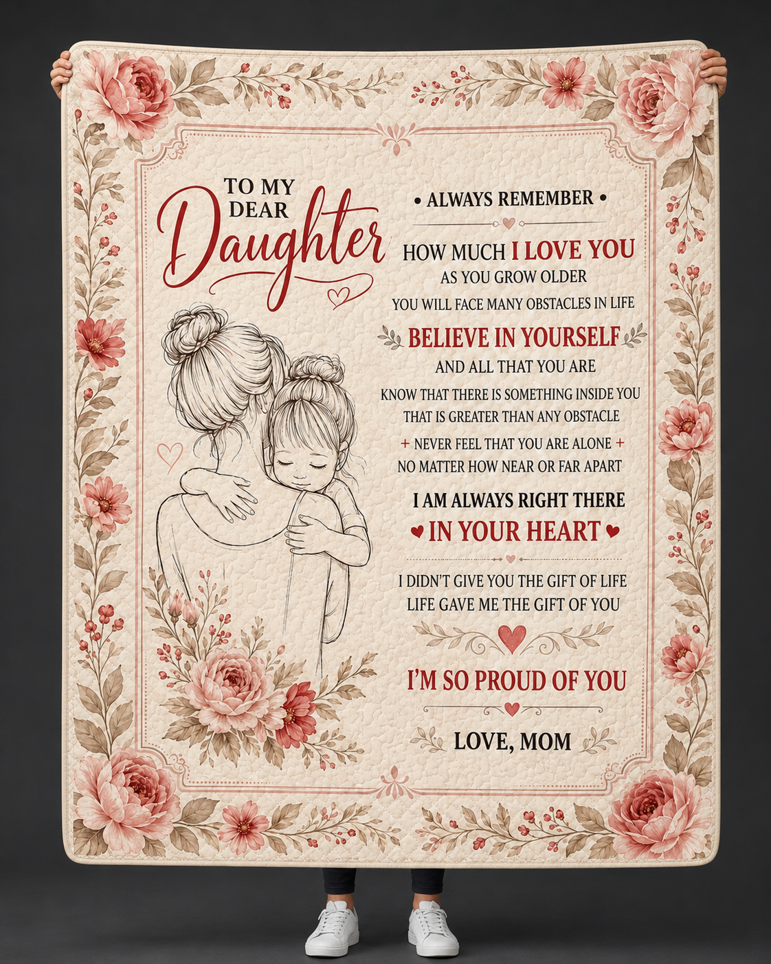 Dear Daughter Life Gave Me Gift Pink Floral Quilt Blanket