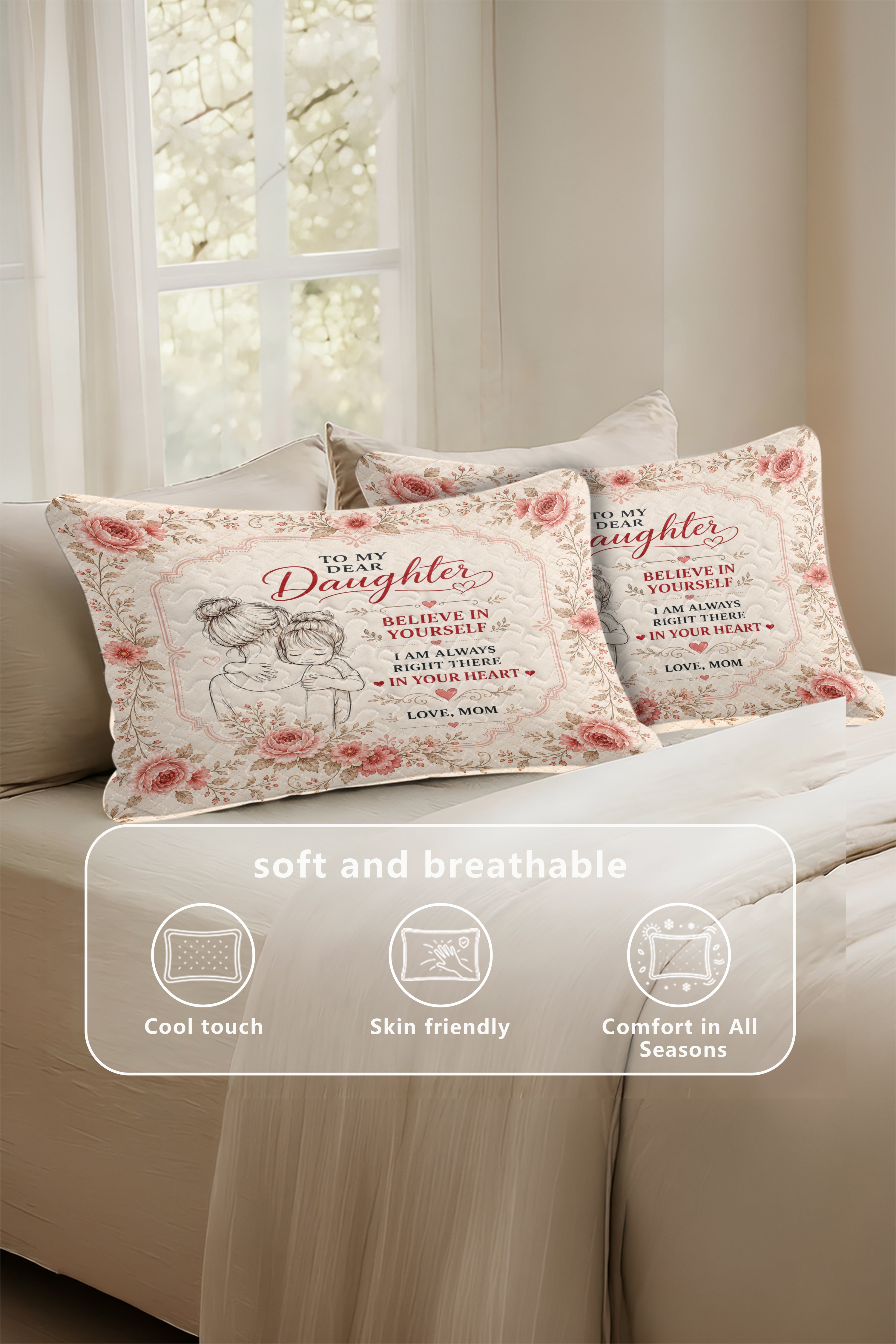 Dear Daughter Life Gave Me Gift Pink Floral Pillow