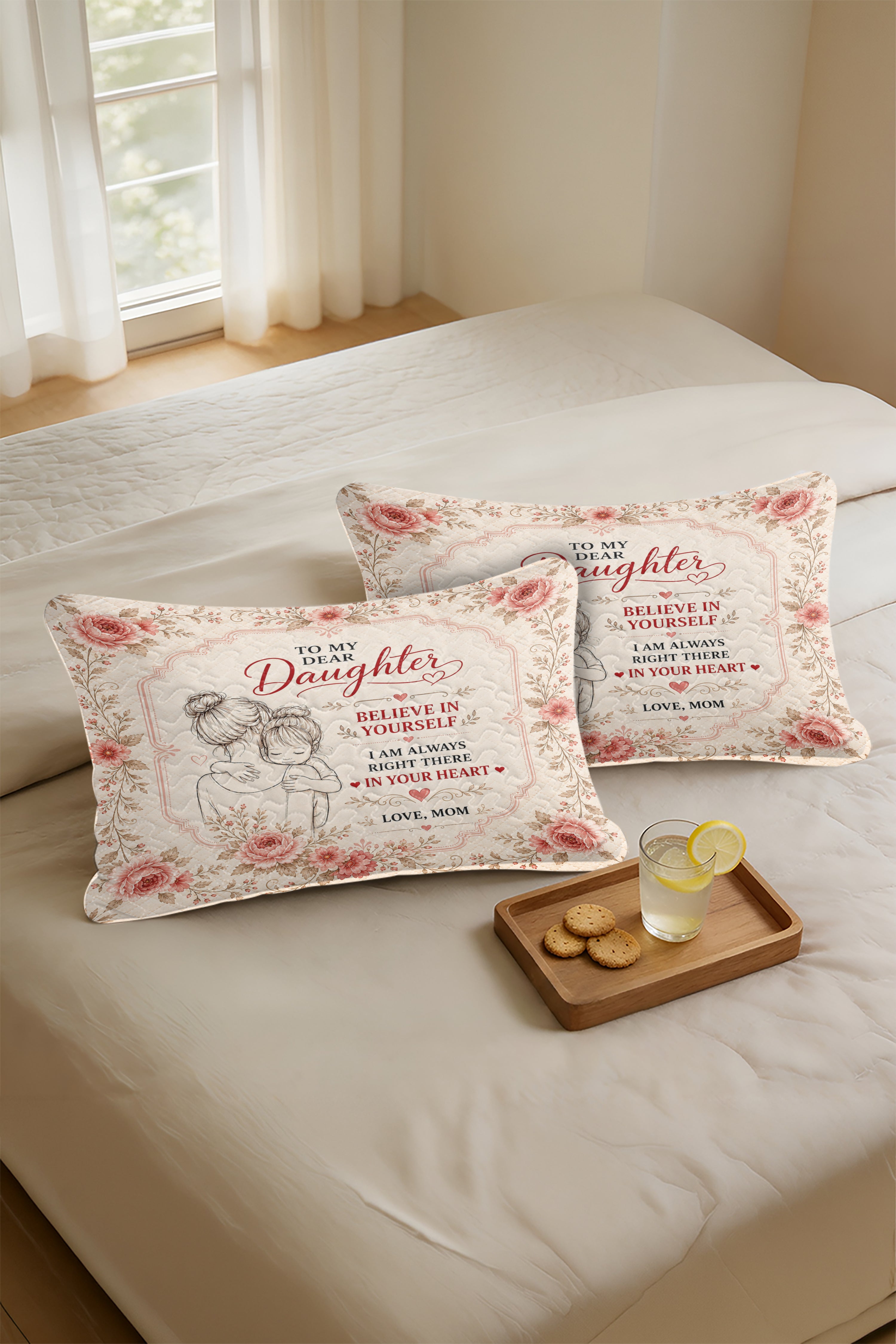 Dear Daughter Life Gave Me Gift Pink Floral Pillow