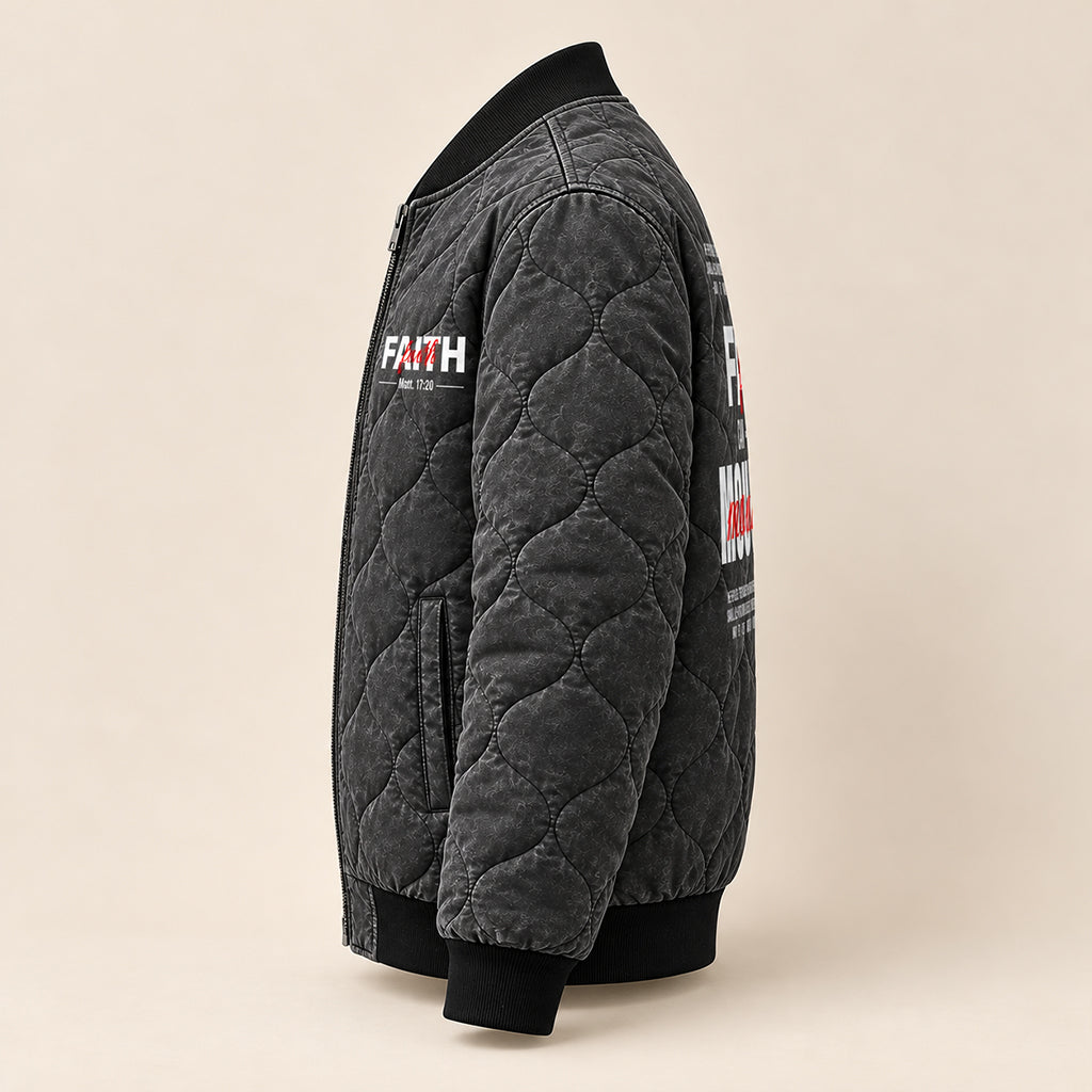 Faith Can Move Mountains Quilted Bomber Jacket