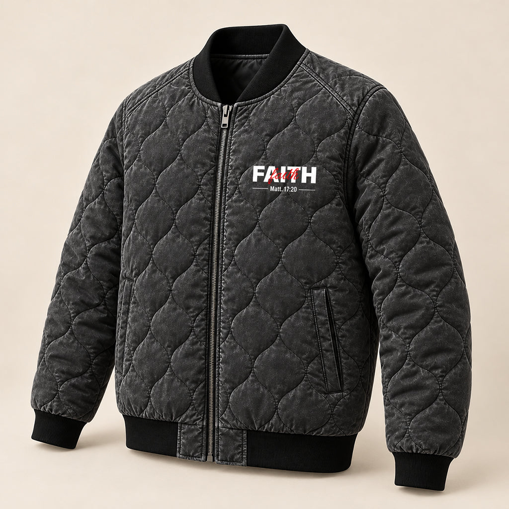 Faith Can Move Mountains Quilted Bomber Jacket – view 3